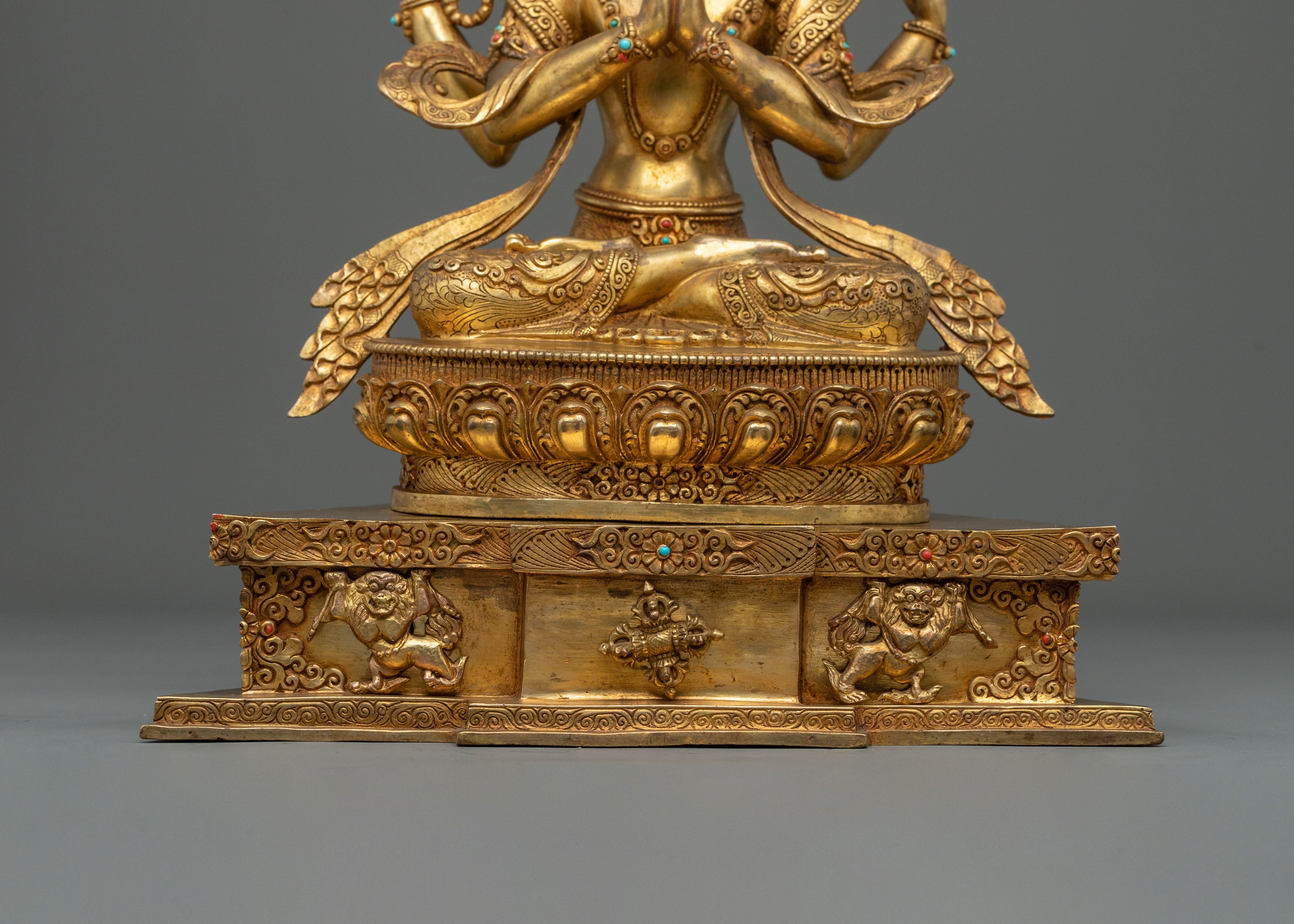 Chenrezig Fire Gold Gilded Statue | Buddhist Figurine