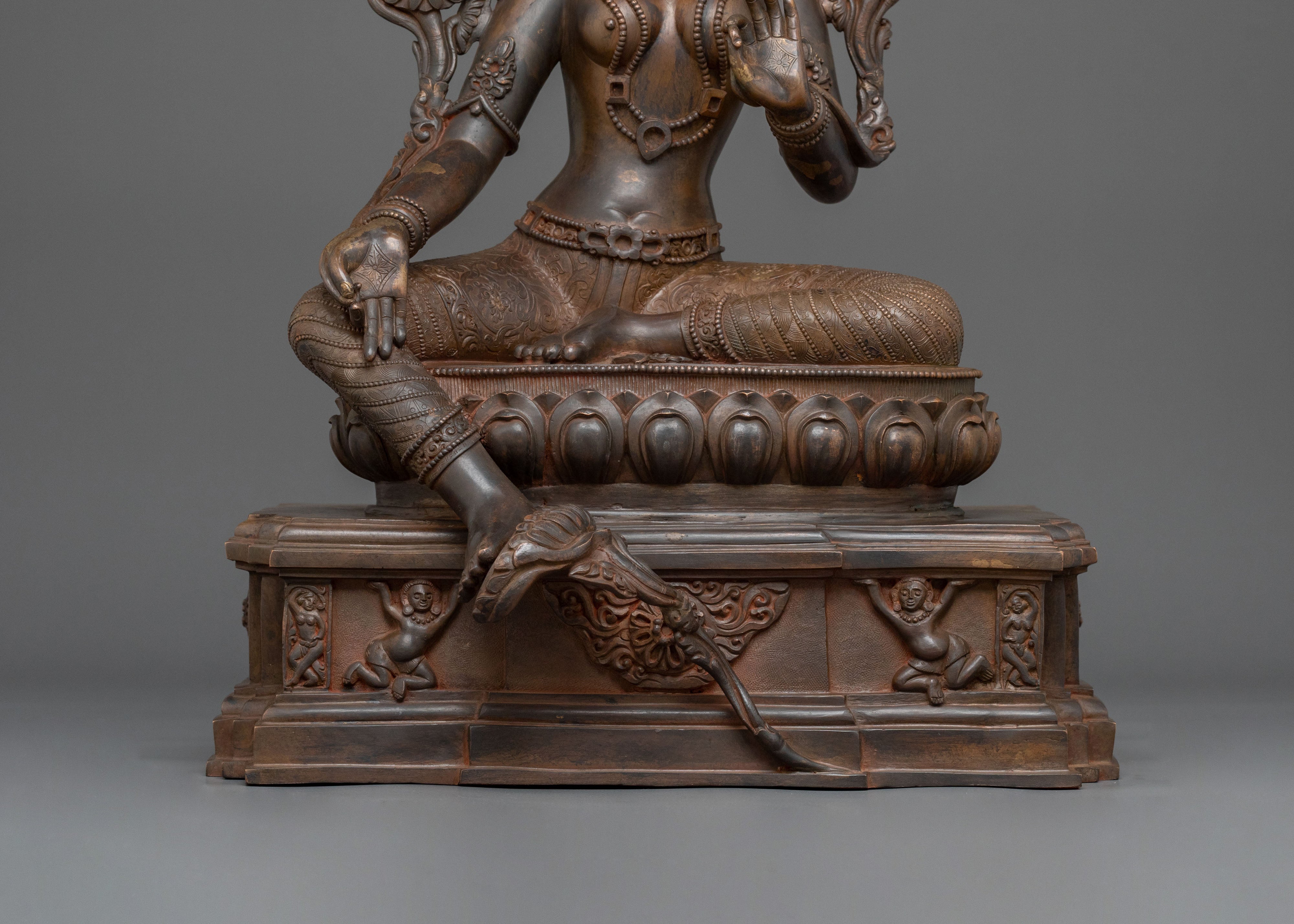 Green Tara Statue On Throne | Goddess of Protection
