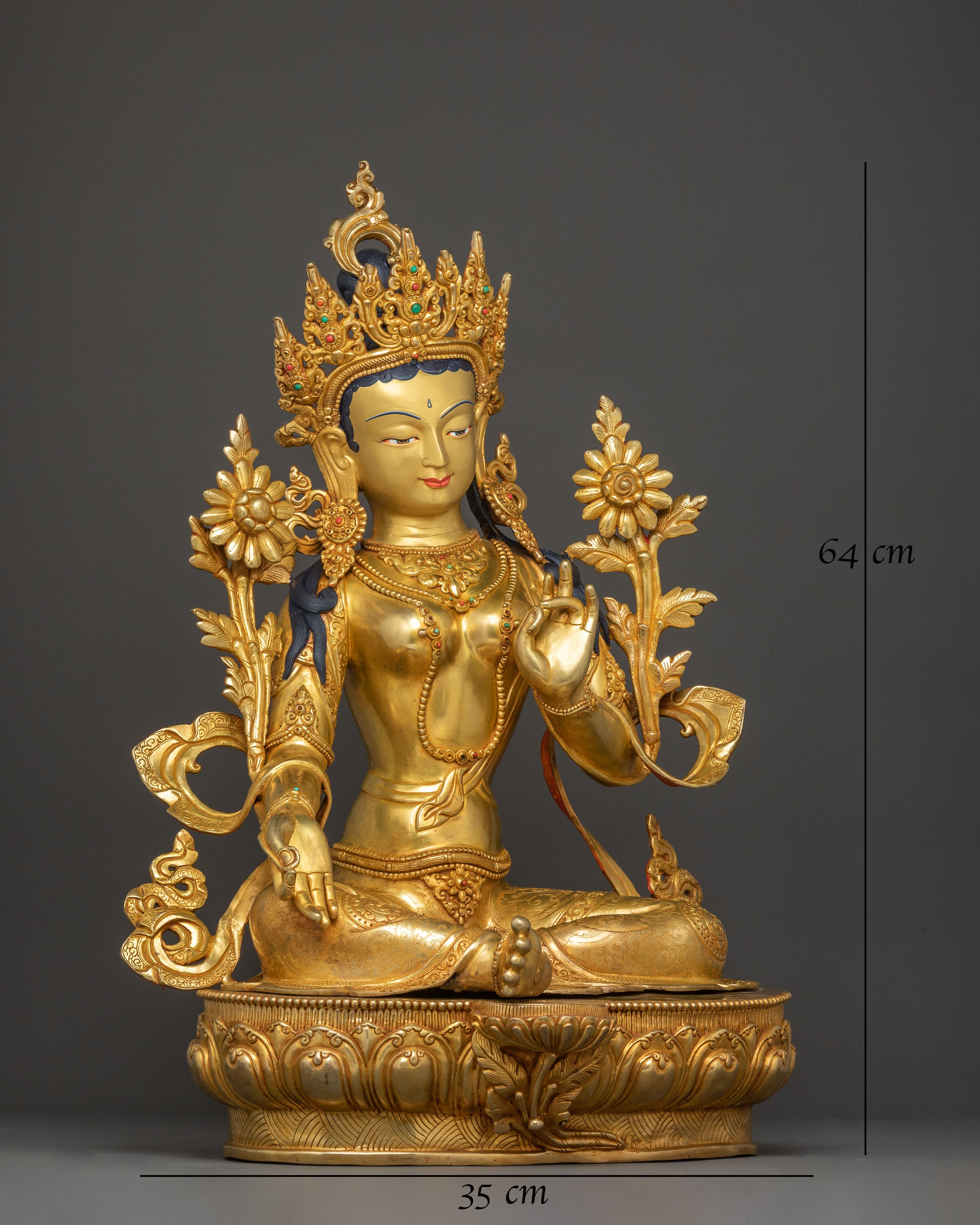 Green Tara Buddhist Deity Statue | 24K Gold Gilded & Copper Statue