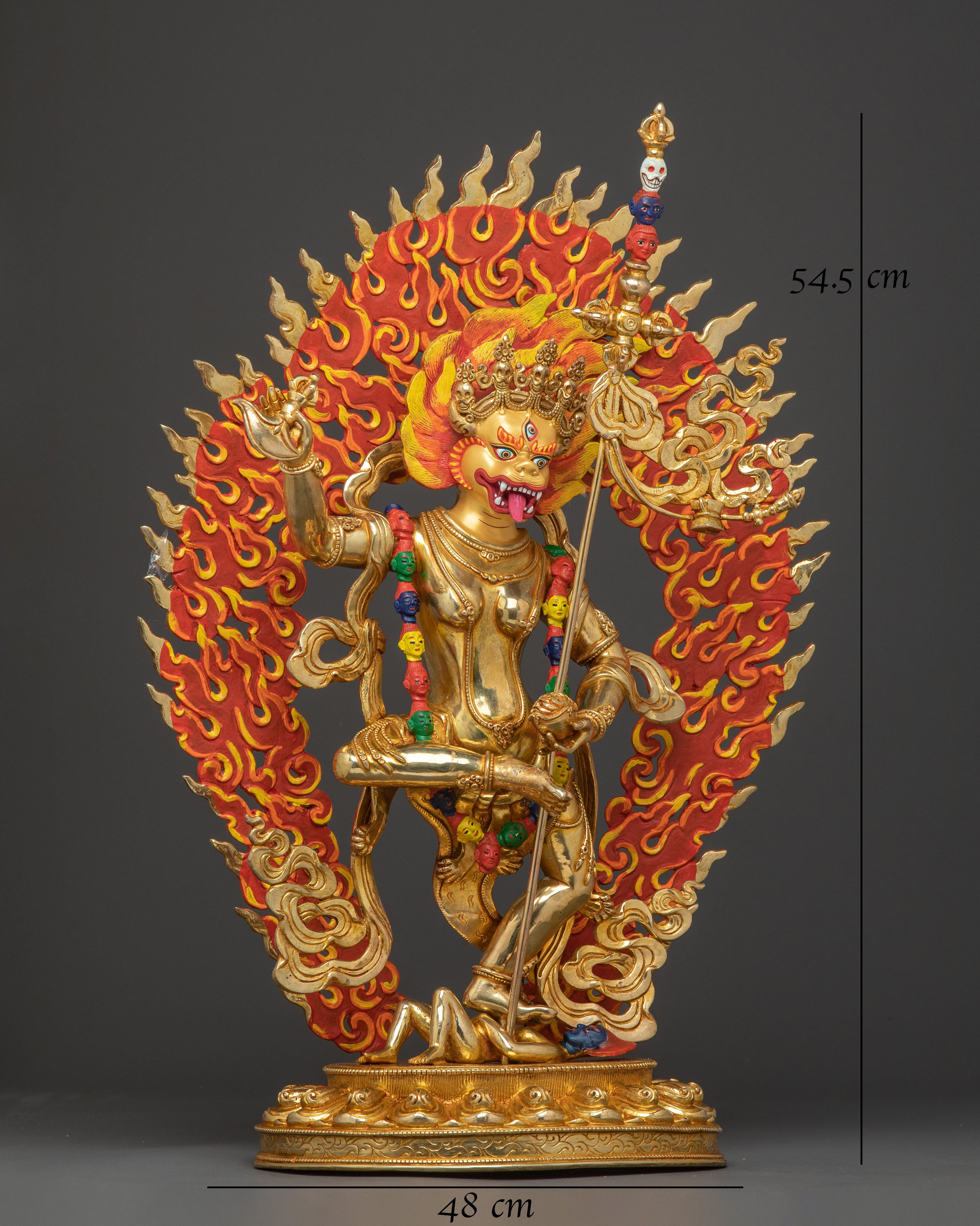 Simhamukha Statue the Remover of Obstacles - Exquisite 24K Gold Gilded Copper