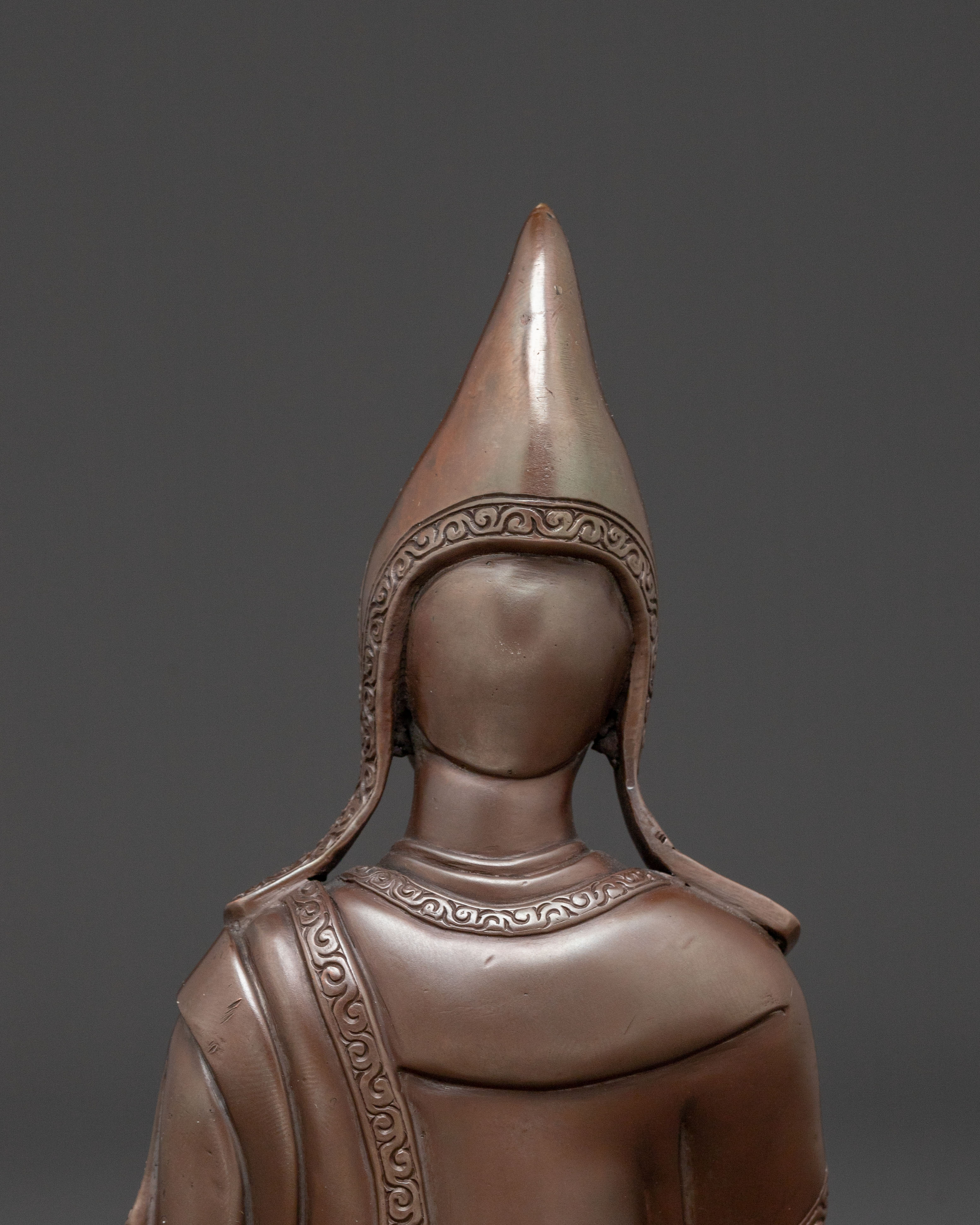 Tsongkhapa Copper Statue with Disciples: Oxidized Finish