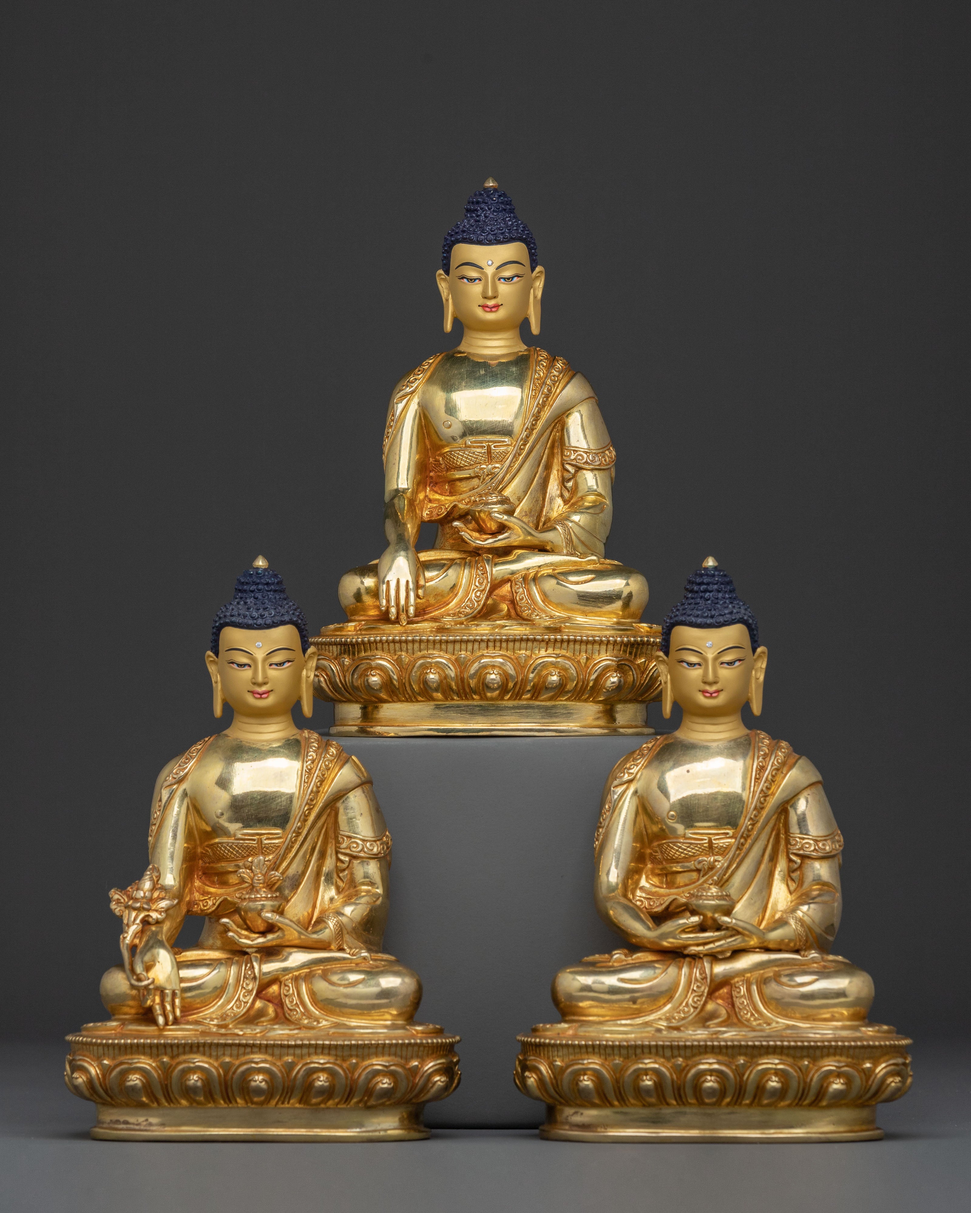Three Buddhas Copper Statue Set