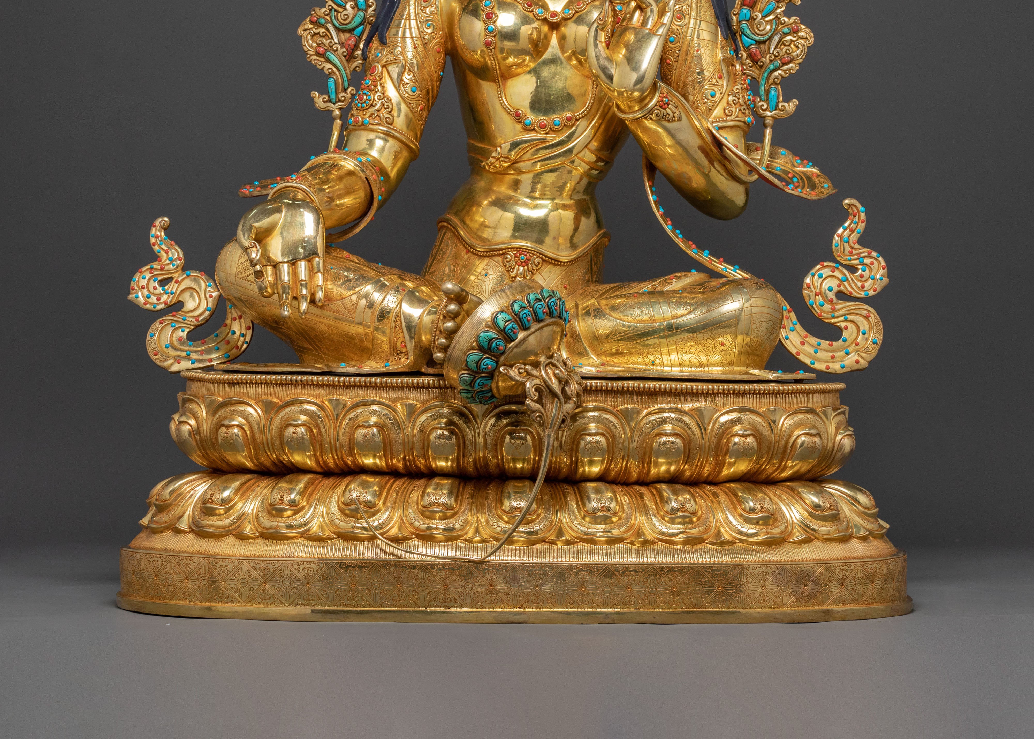 Life-Size Green Tara Statue | 24K Gold Glided Buddhist Sculpture