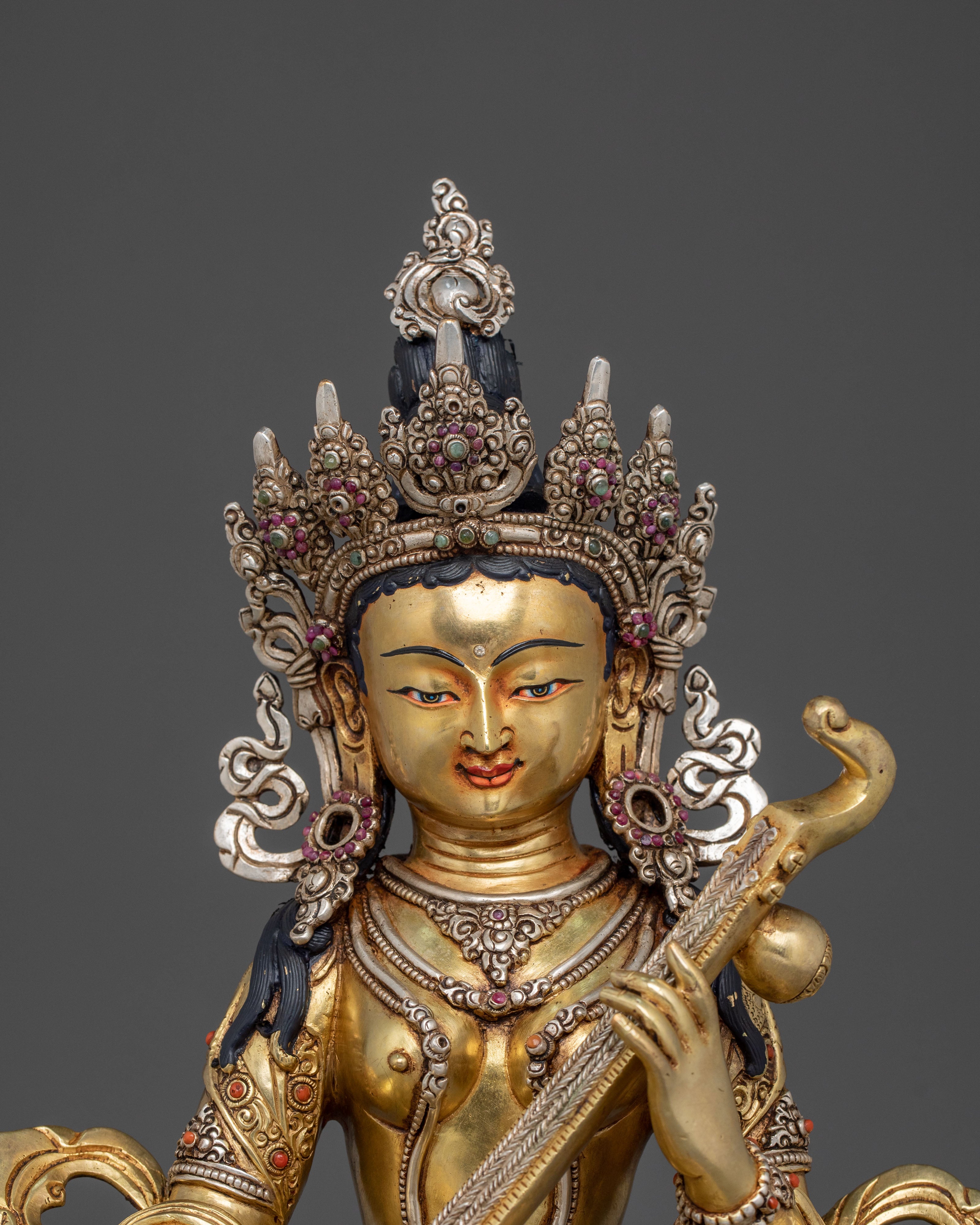 Saraswati Statue | 24K Gold Gilded Goddess of Wisdom