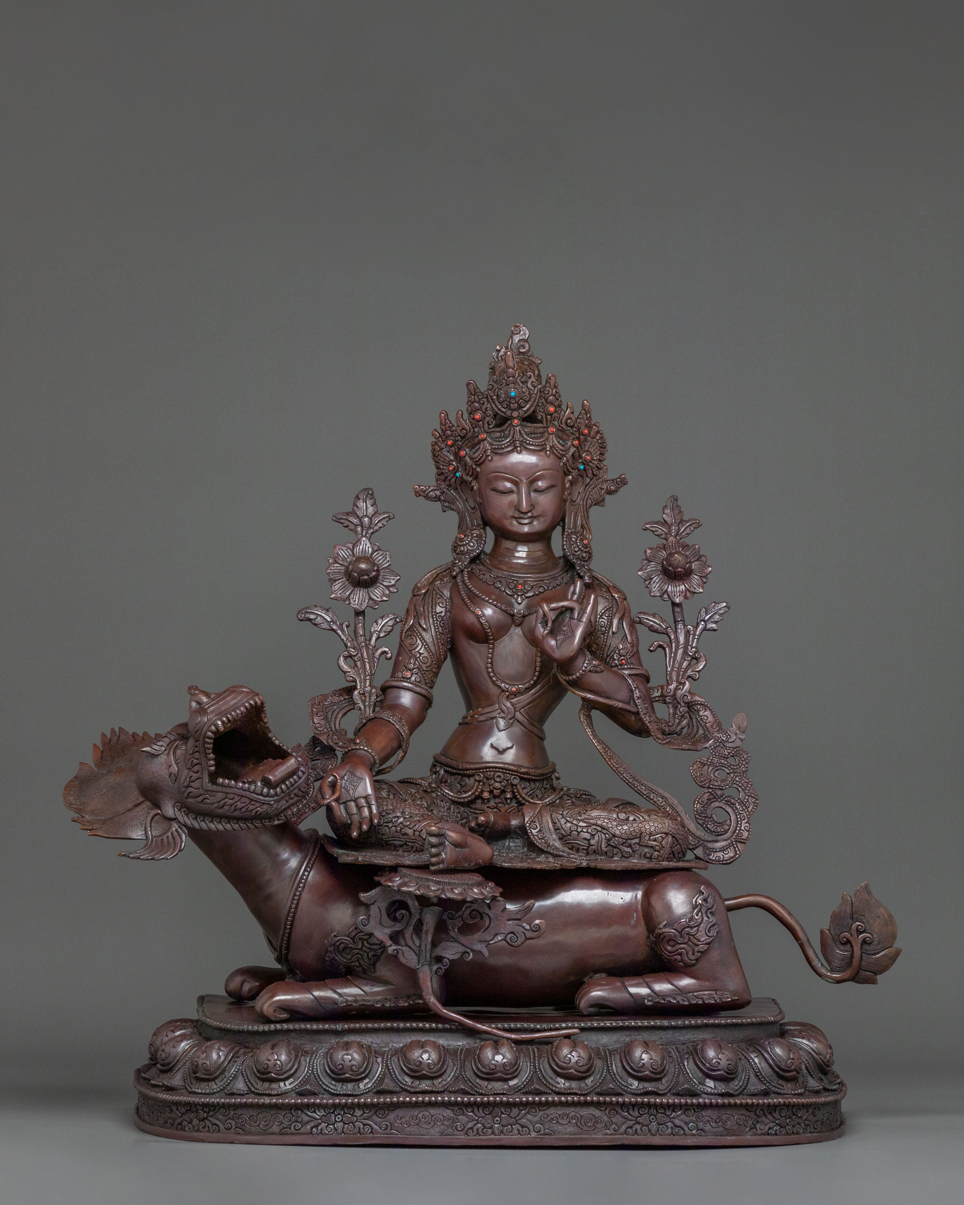 Green Tara Statue | Serene Oxidized Copper Guardian