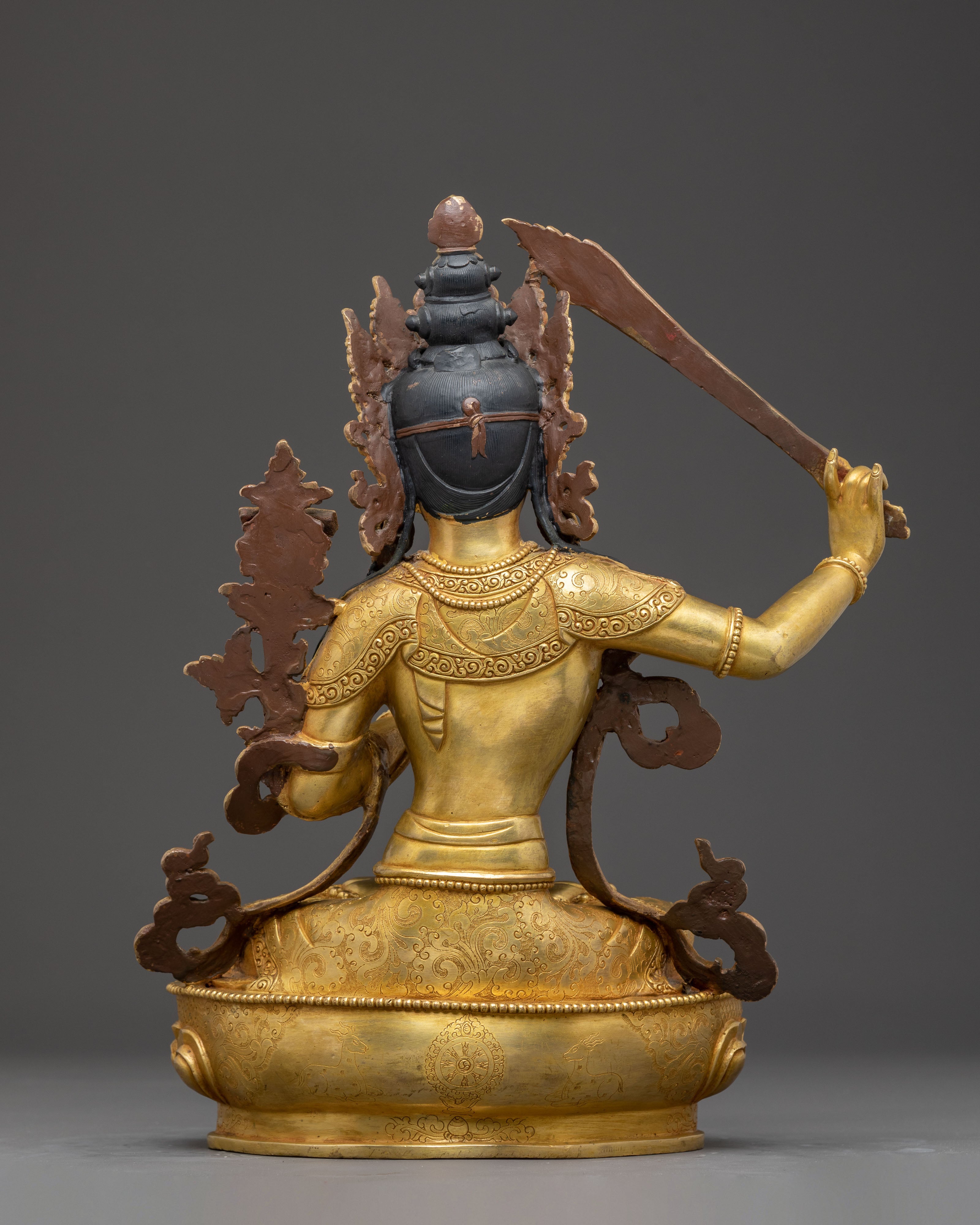 Handmade Golden Manjushri Statue- Symbol of Wisdom
