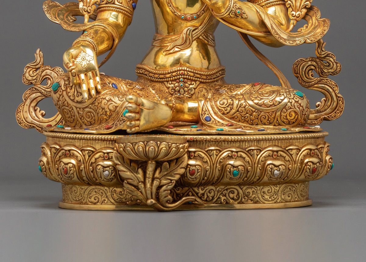 Green Tara 24K Gold-Coated Sculpture | Buddhist Guardian
