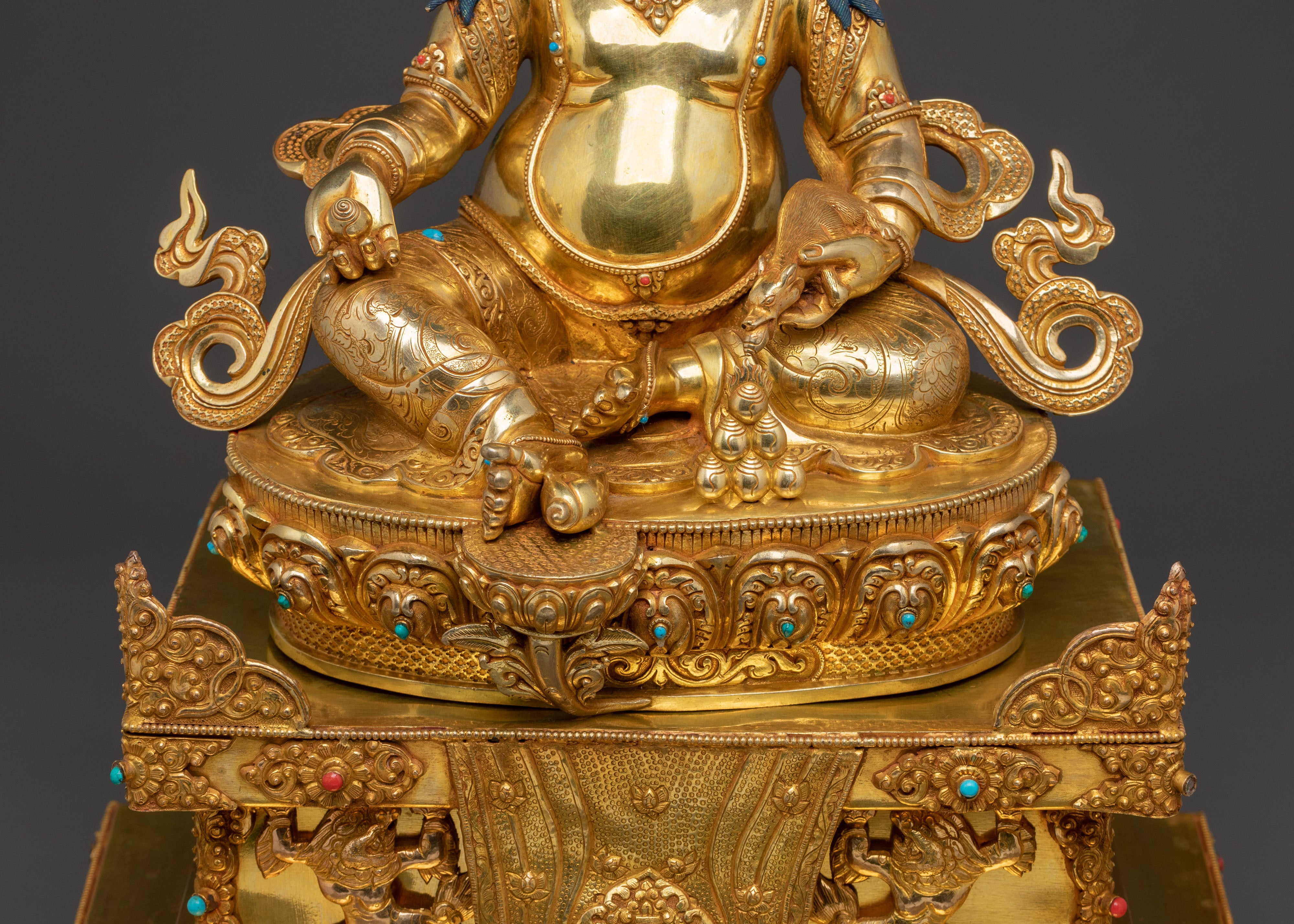 Handcrafted Dzambala Statue on Throne | Buddhist God of Wealth