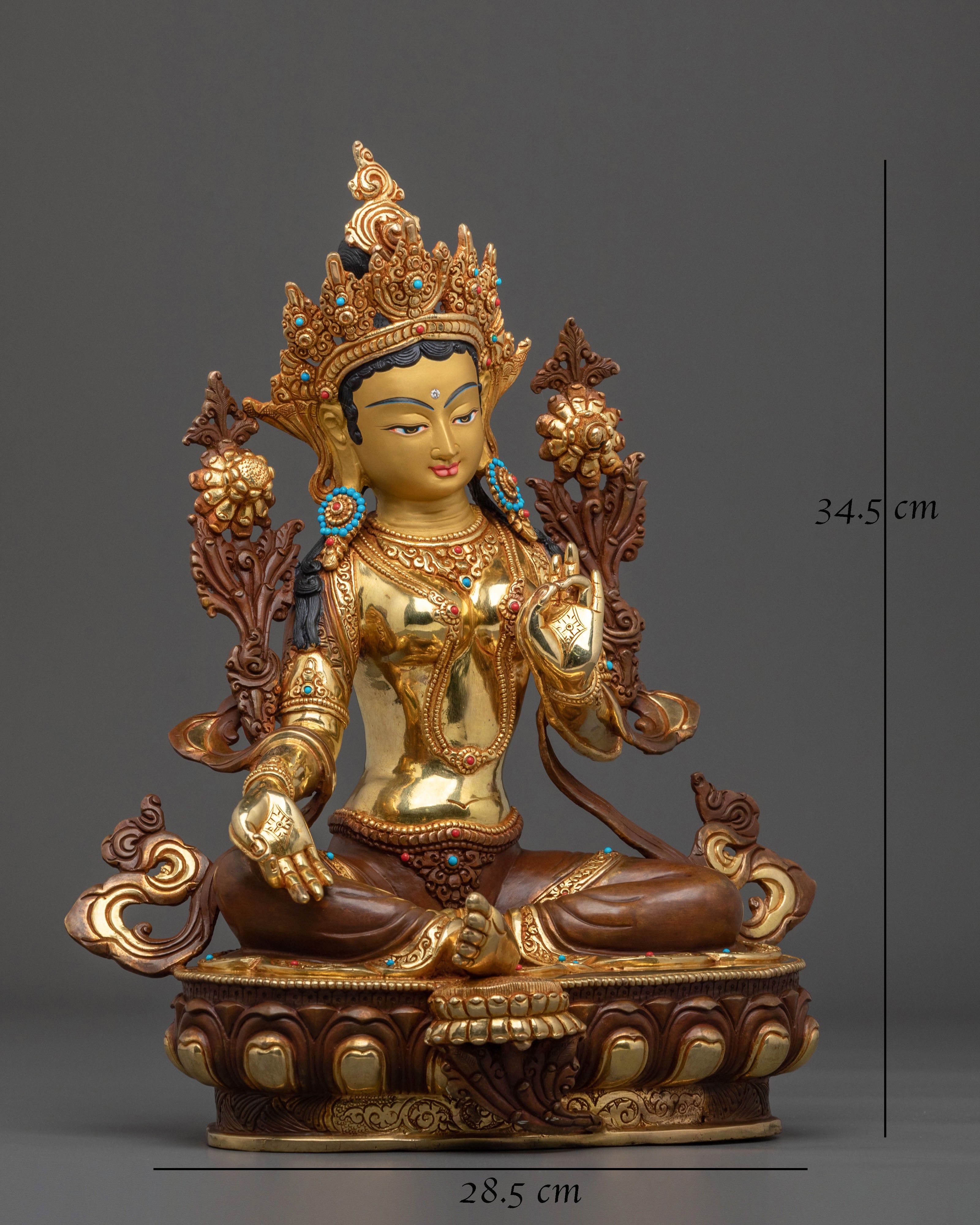 Compassion Statue of Green Tara | 24K Gold Gilded Sculpture