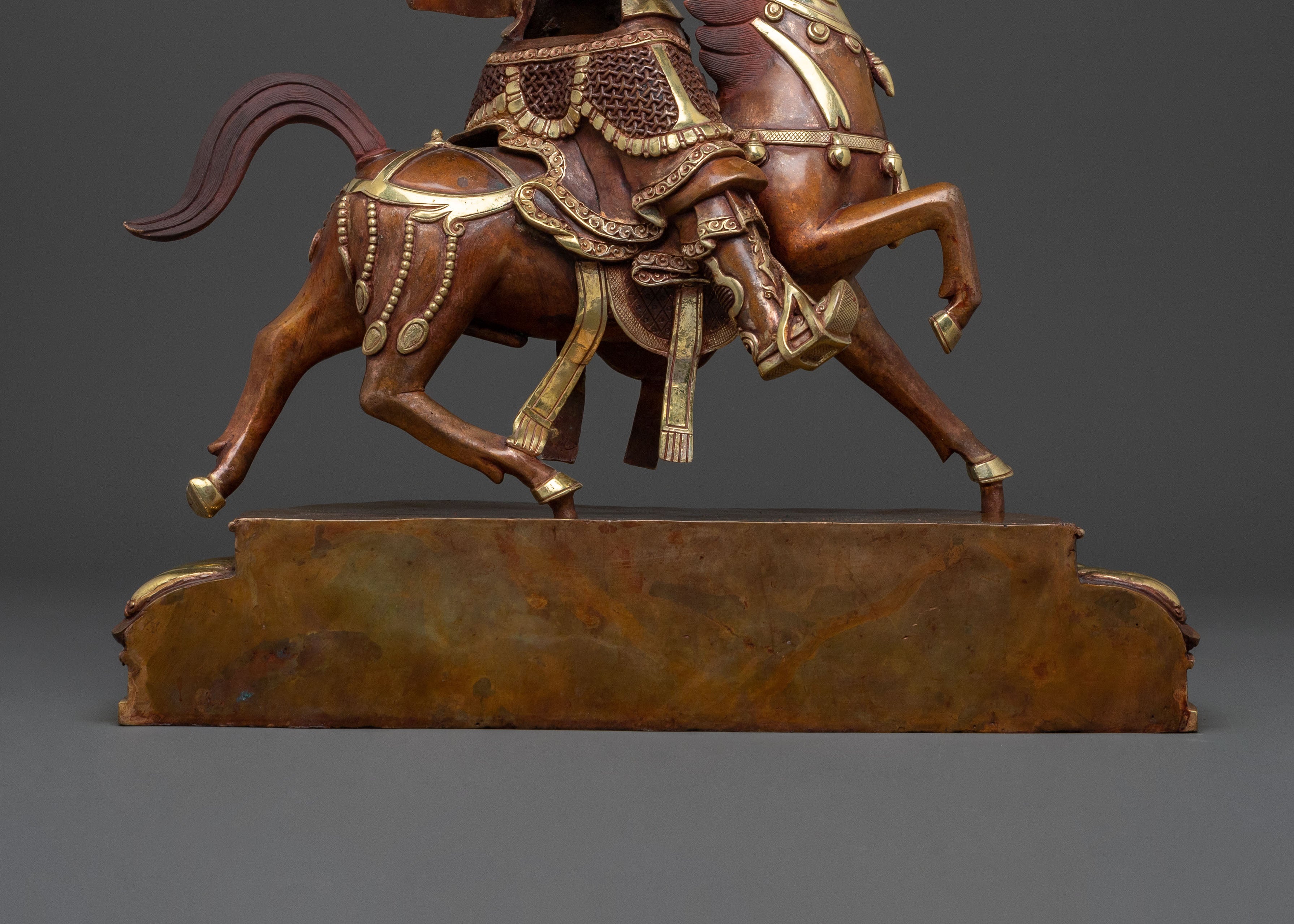Buddhist Protector: King Gesar Oxidized Copper Statue