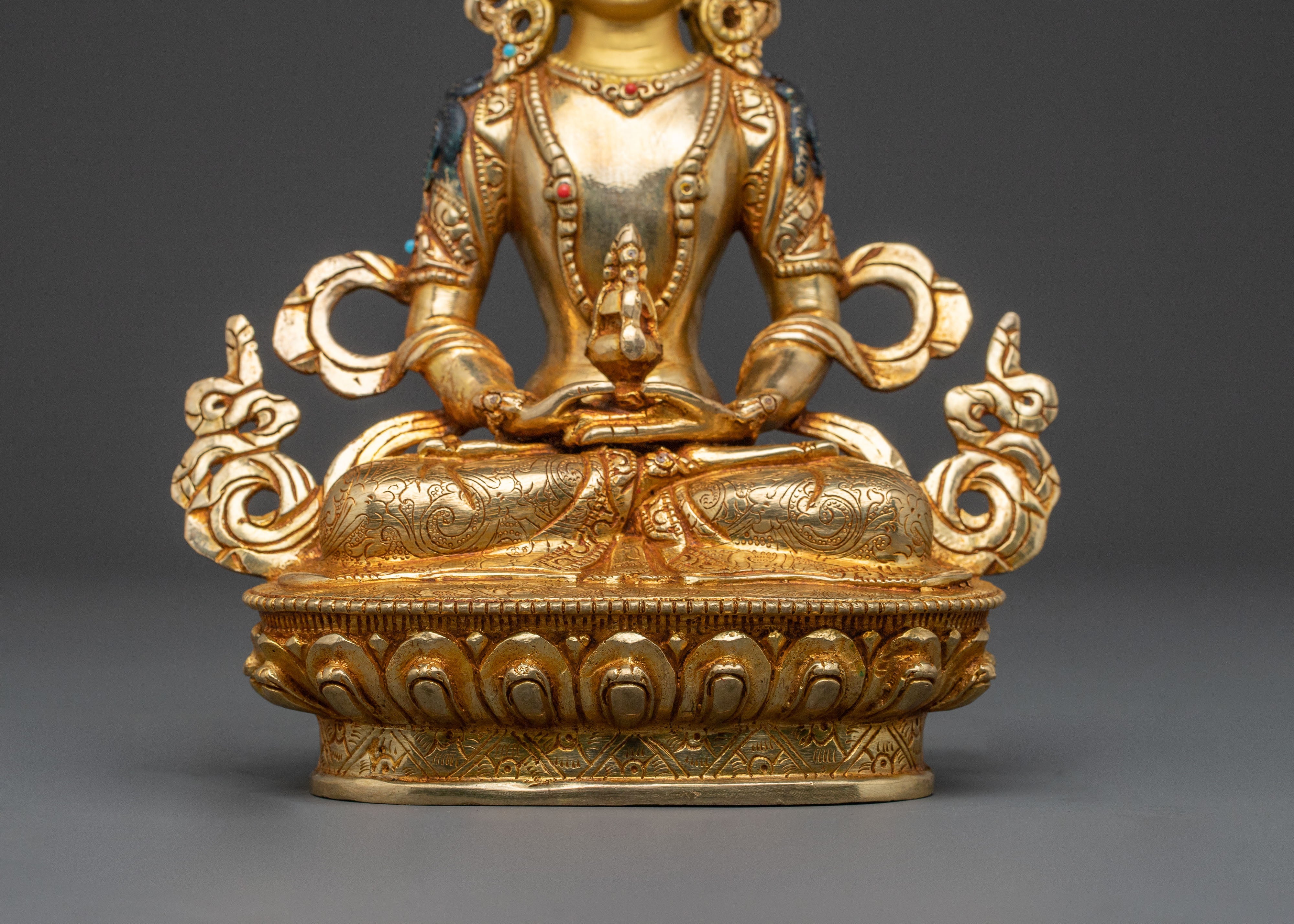 Spiritual Statue of Amitayus – 24K Gold Gilded Copper