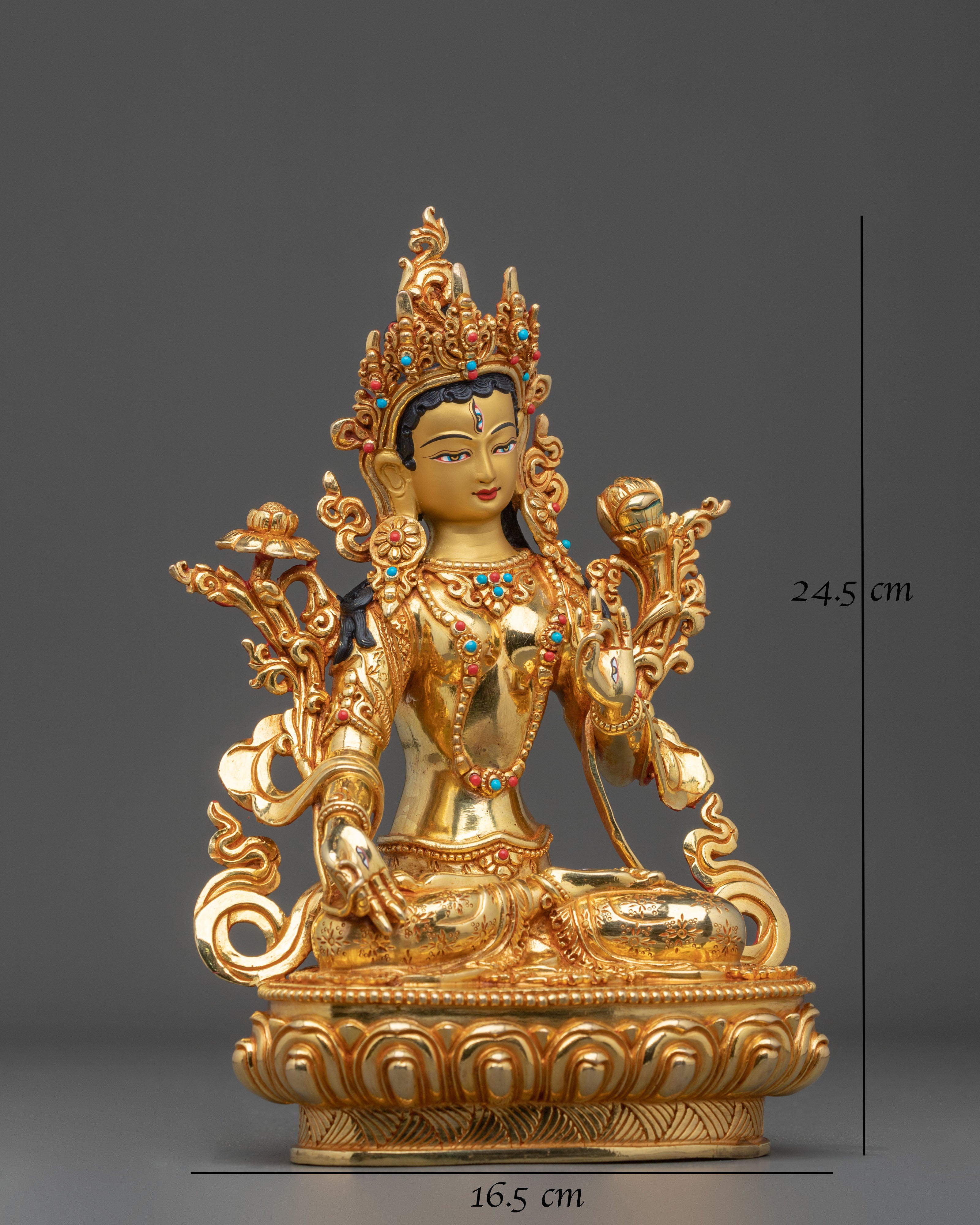 Tibetan White Tara Goddess Sculpture | 24K Gilded Serenity