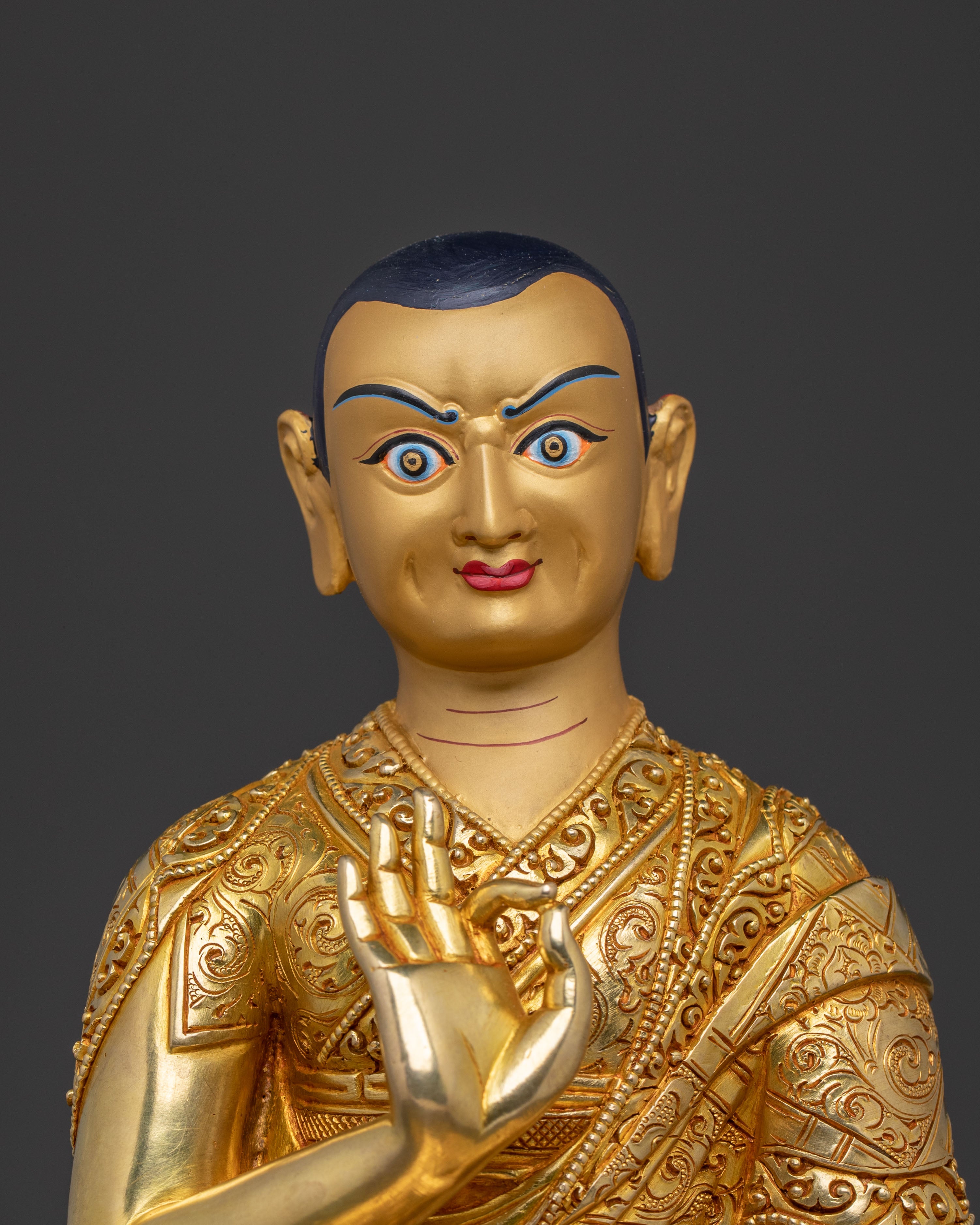 Master Je Tsongkhapa with Disciples Statue Set | Gilded Copper Artistry