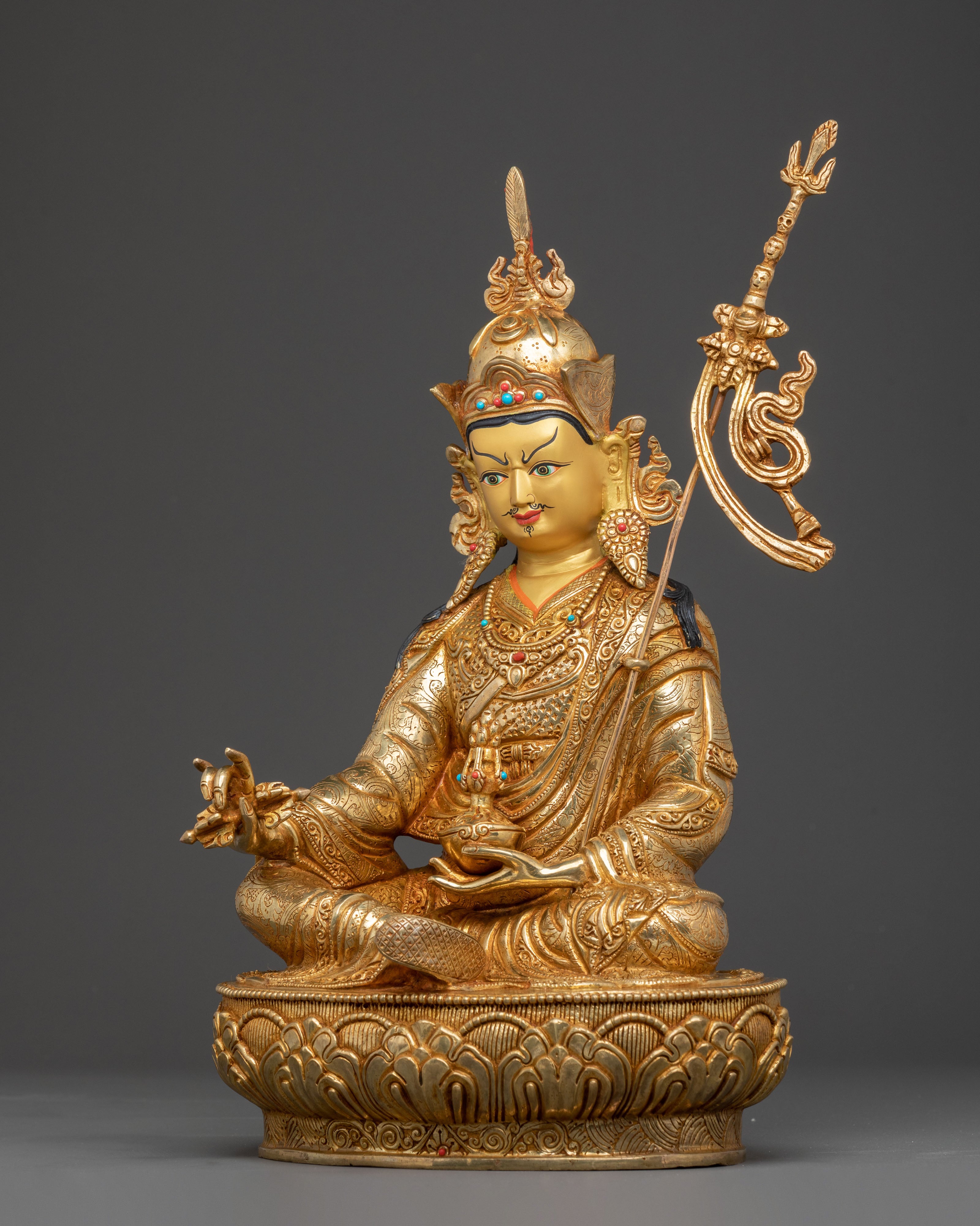 Guru Rinpoche Enlightened Master - 24K Gold Gilded Statue