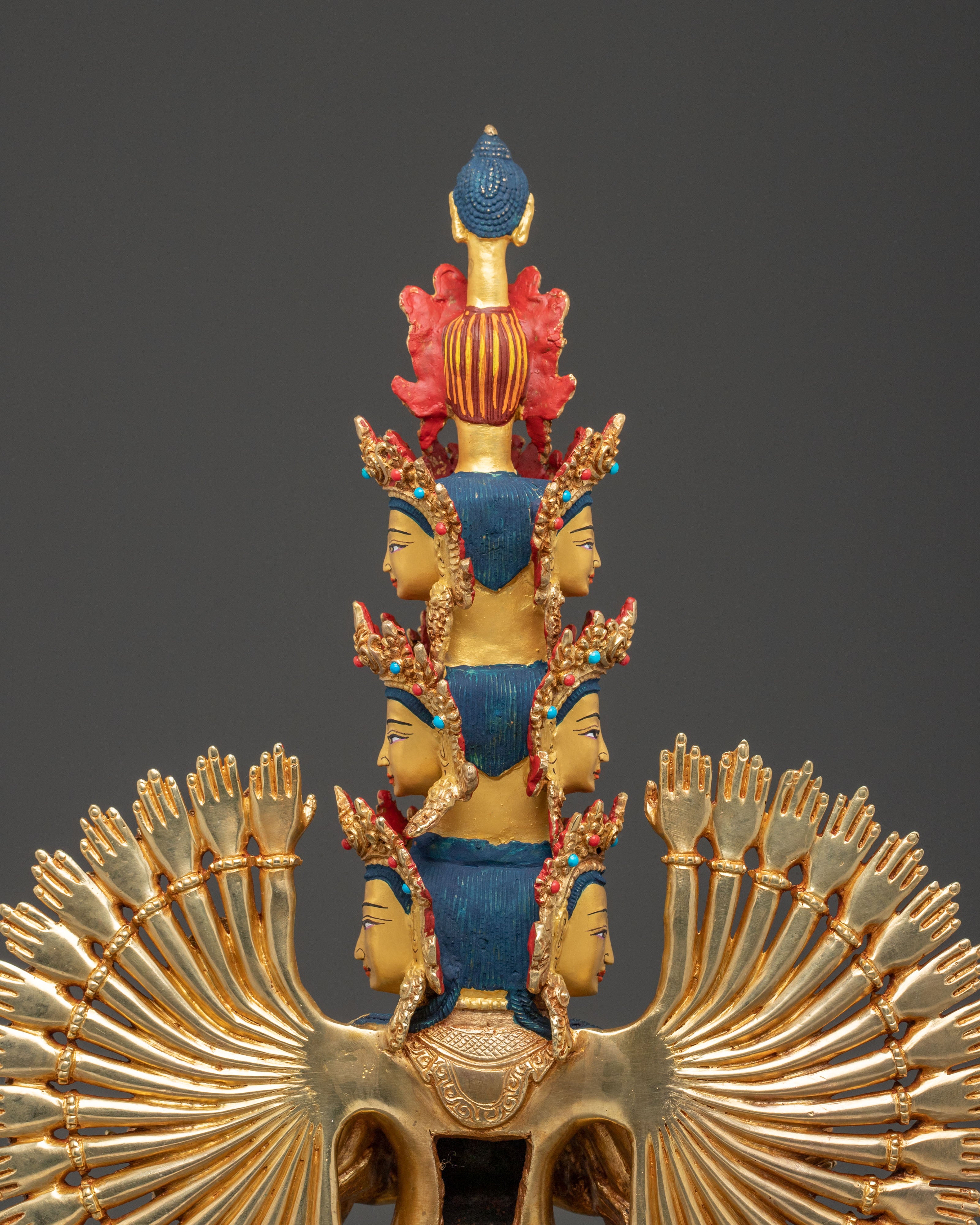 1000 Armed Chenrezig Statue | 24k Gold Glided with Gemstone Inlay