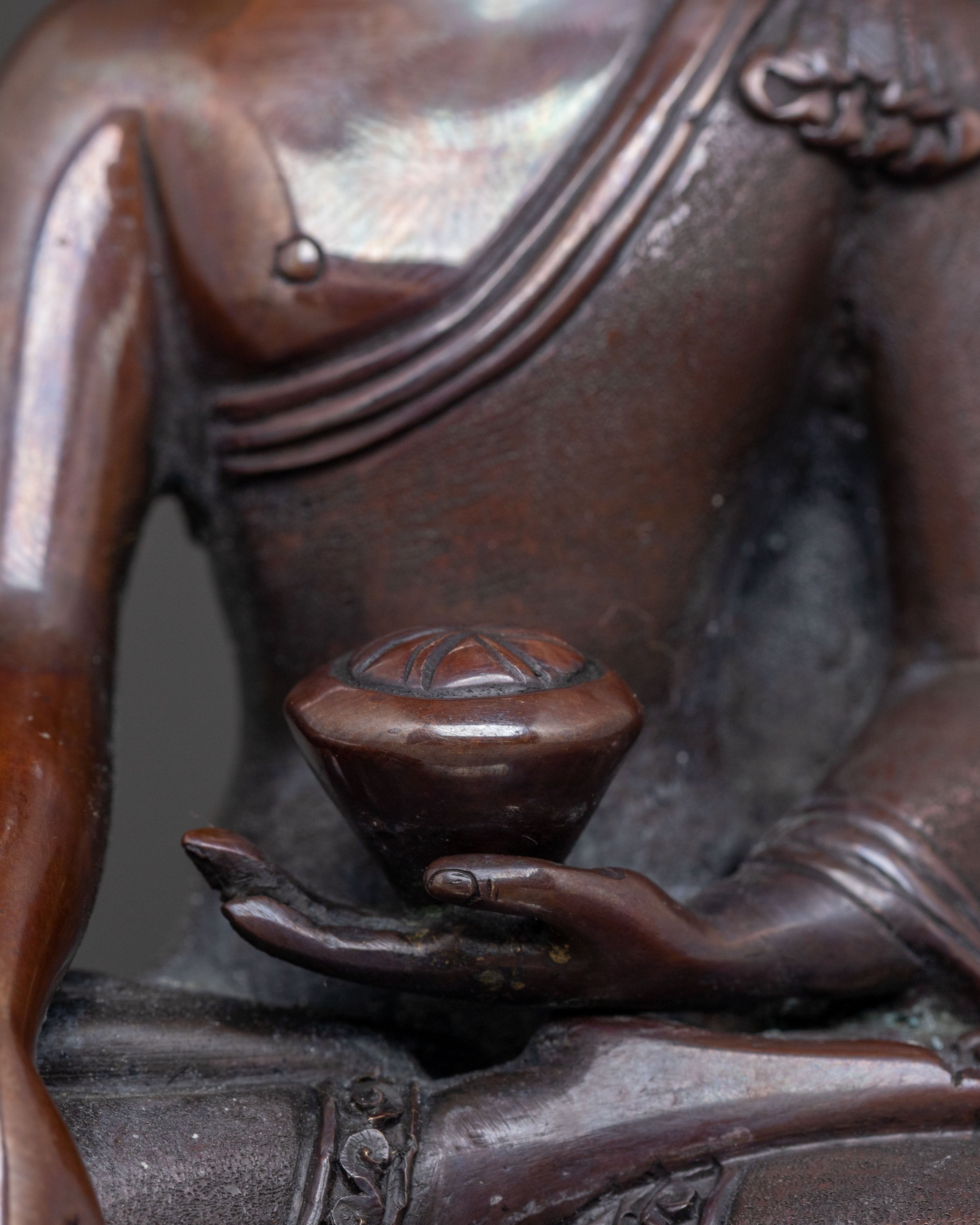 Copper Shakyamuni Buddha Dharma Statue - Oxidized Finish