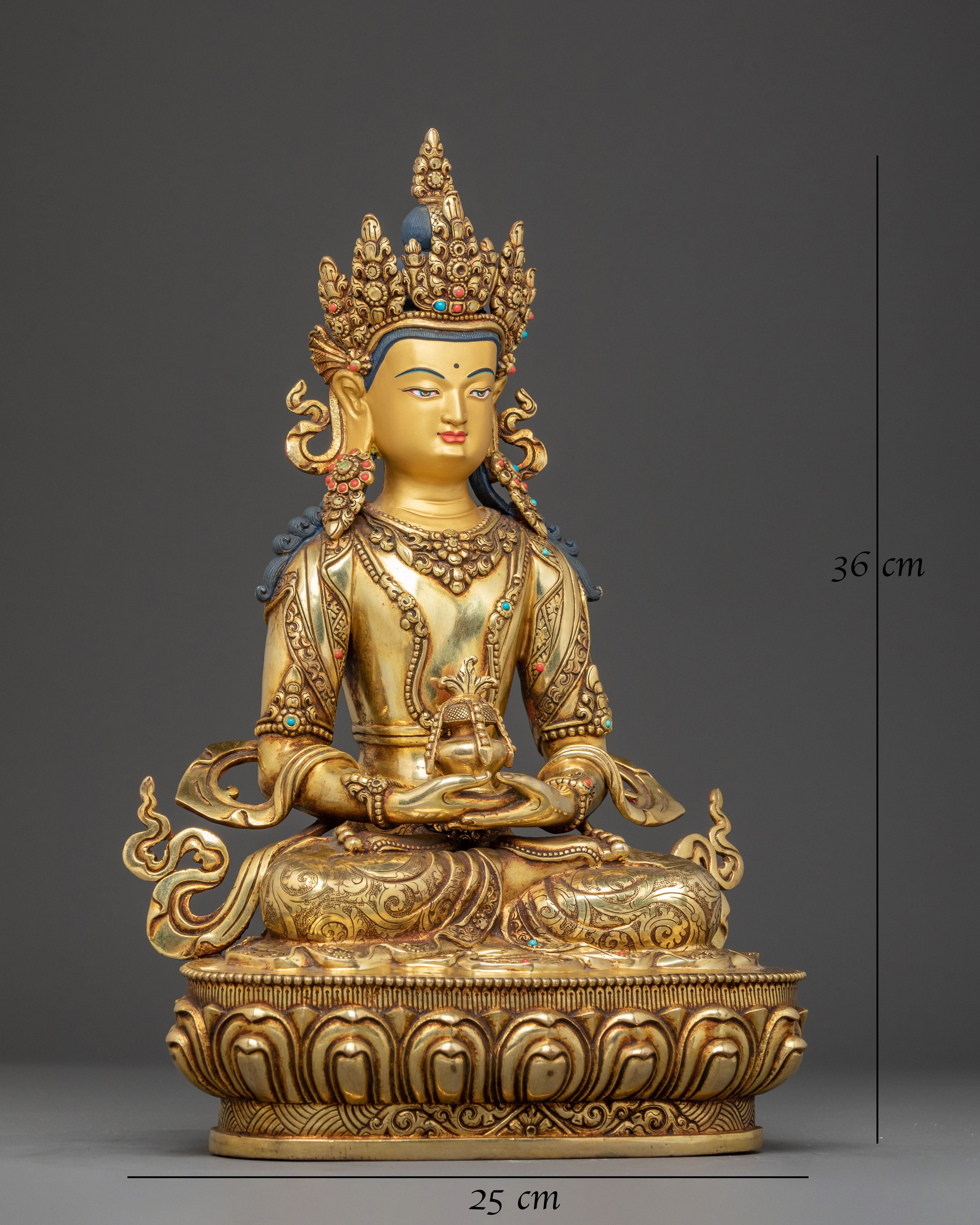 Golden Amitayus Handcrafted Statue | Tibetan Longevity Deity