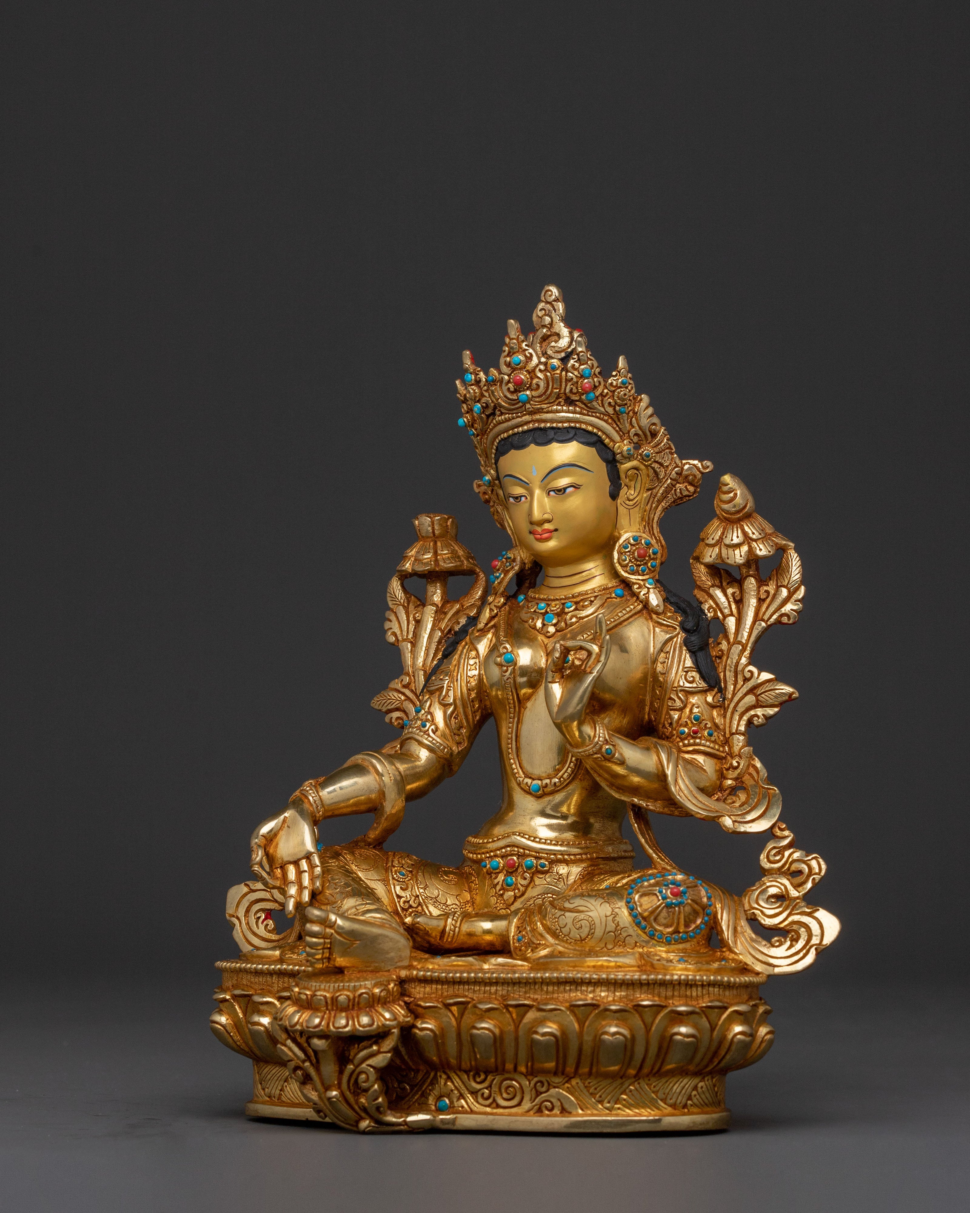 Divine Mother Tara Statue: Hand-Gilded Serenity