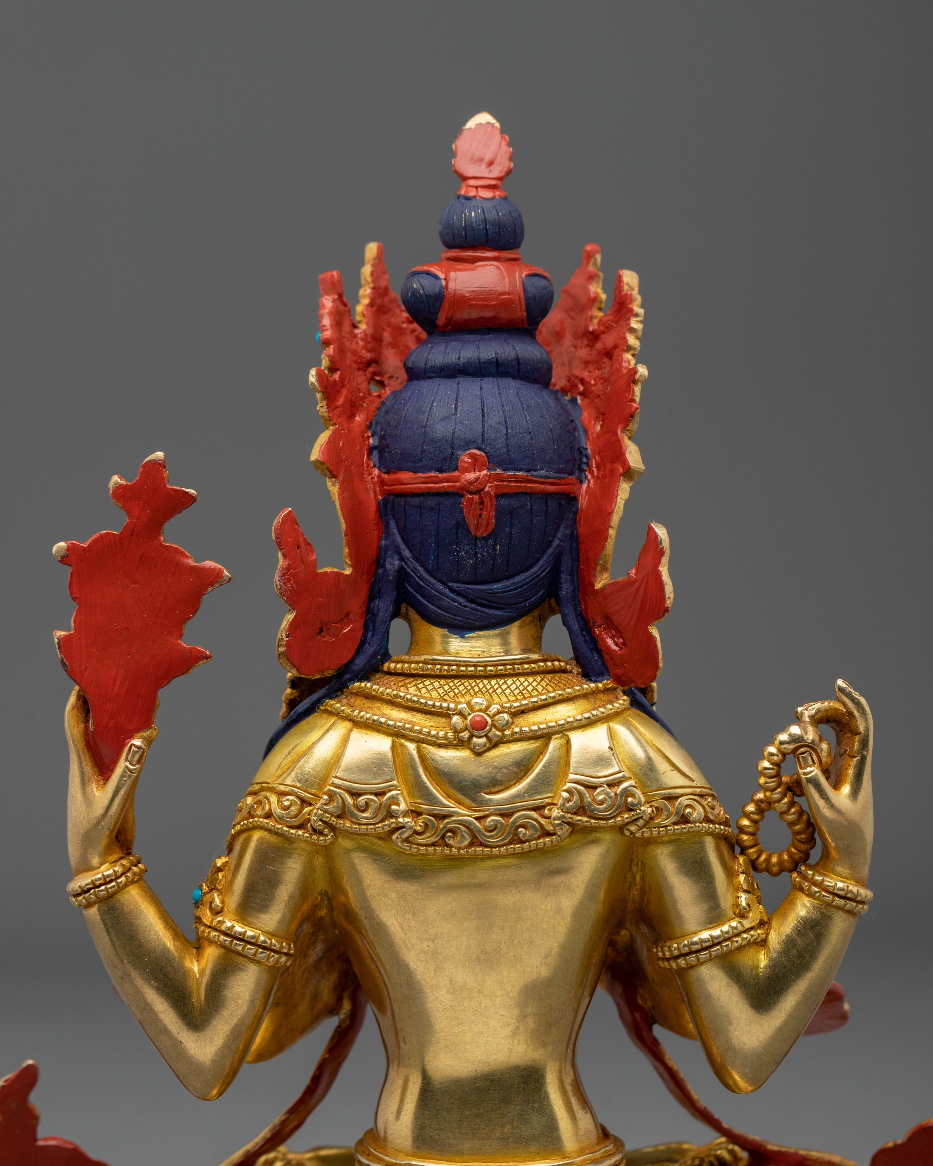 Hand Carved Four Armed Chenrezig Spiritual Sculpture
