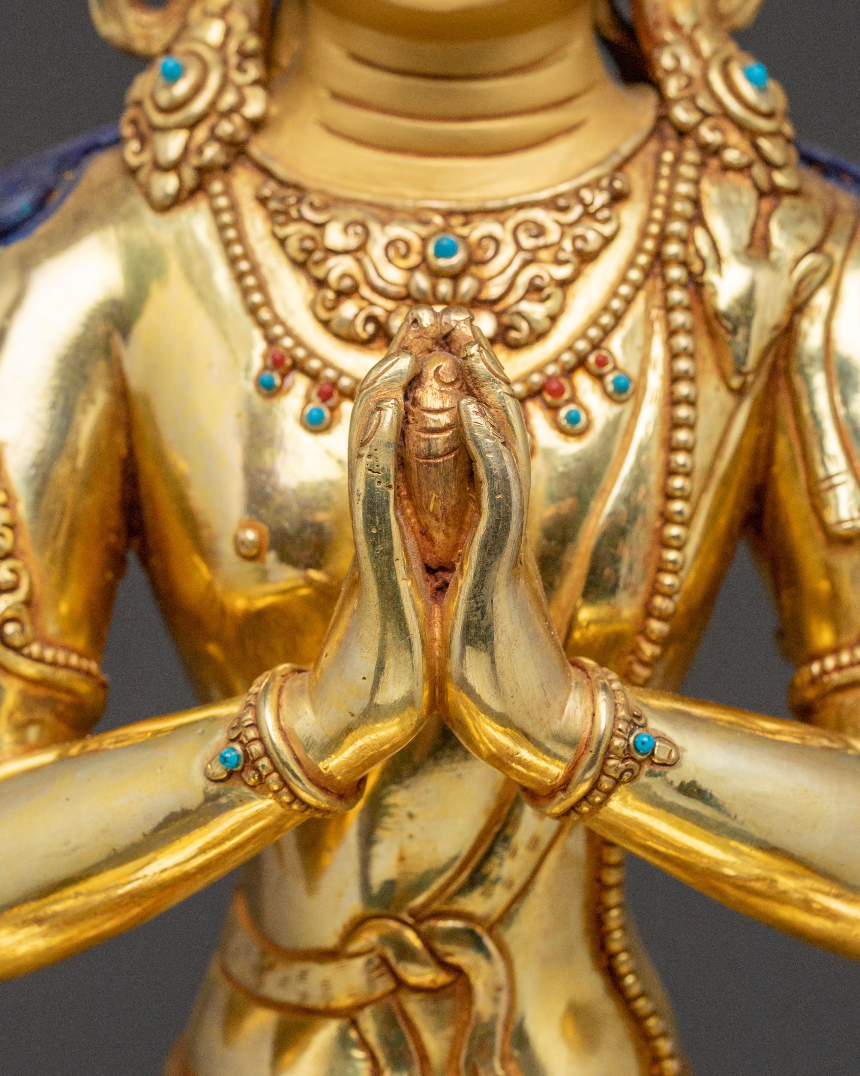 Sacred Statue of Chenrezig on Throne - Handcrafted Sacred Figure