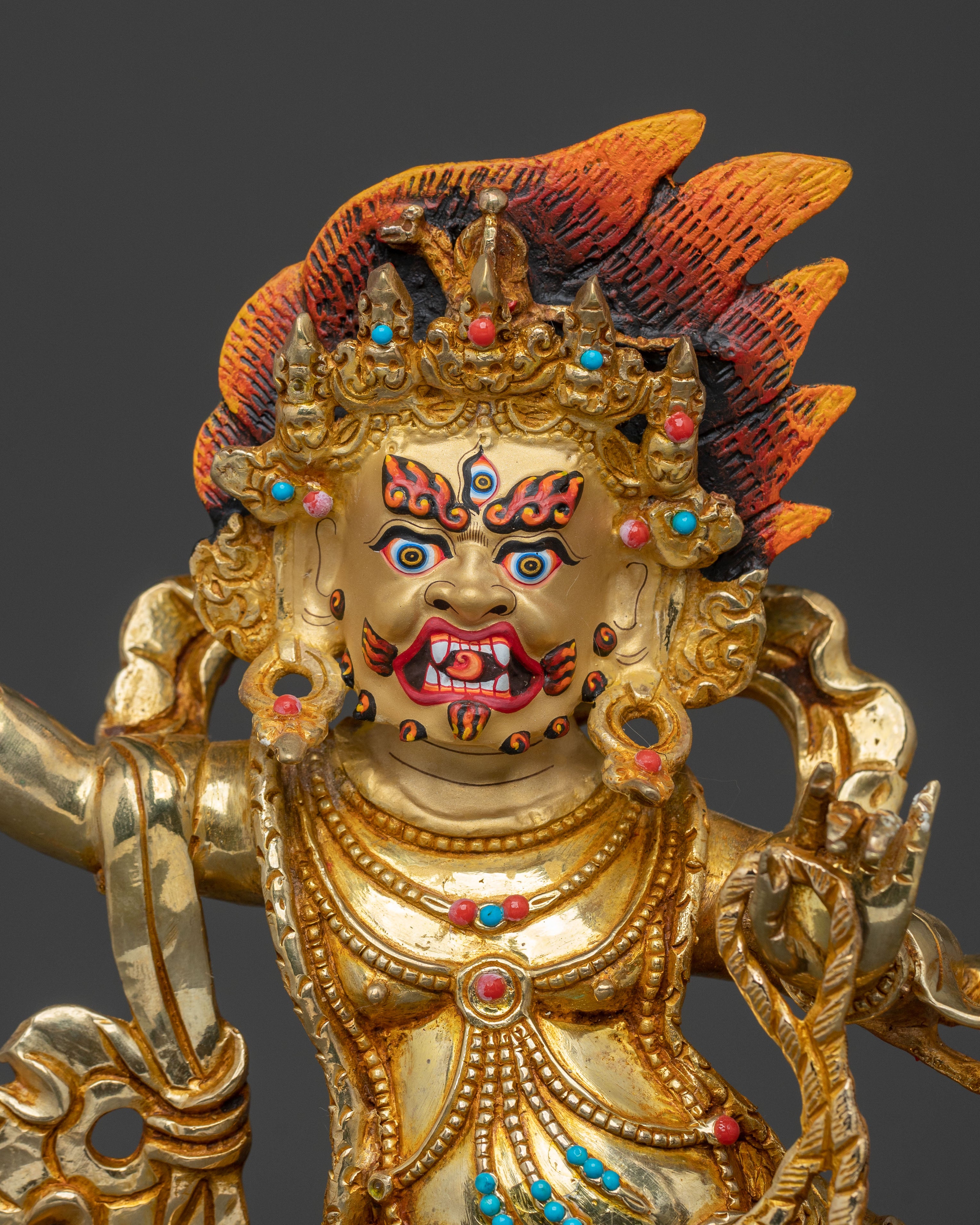 A Radiant Handmade Vajrapani Sculpture in 24K Gold