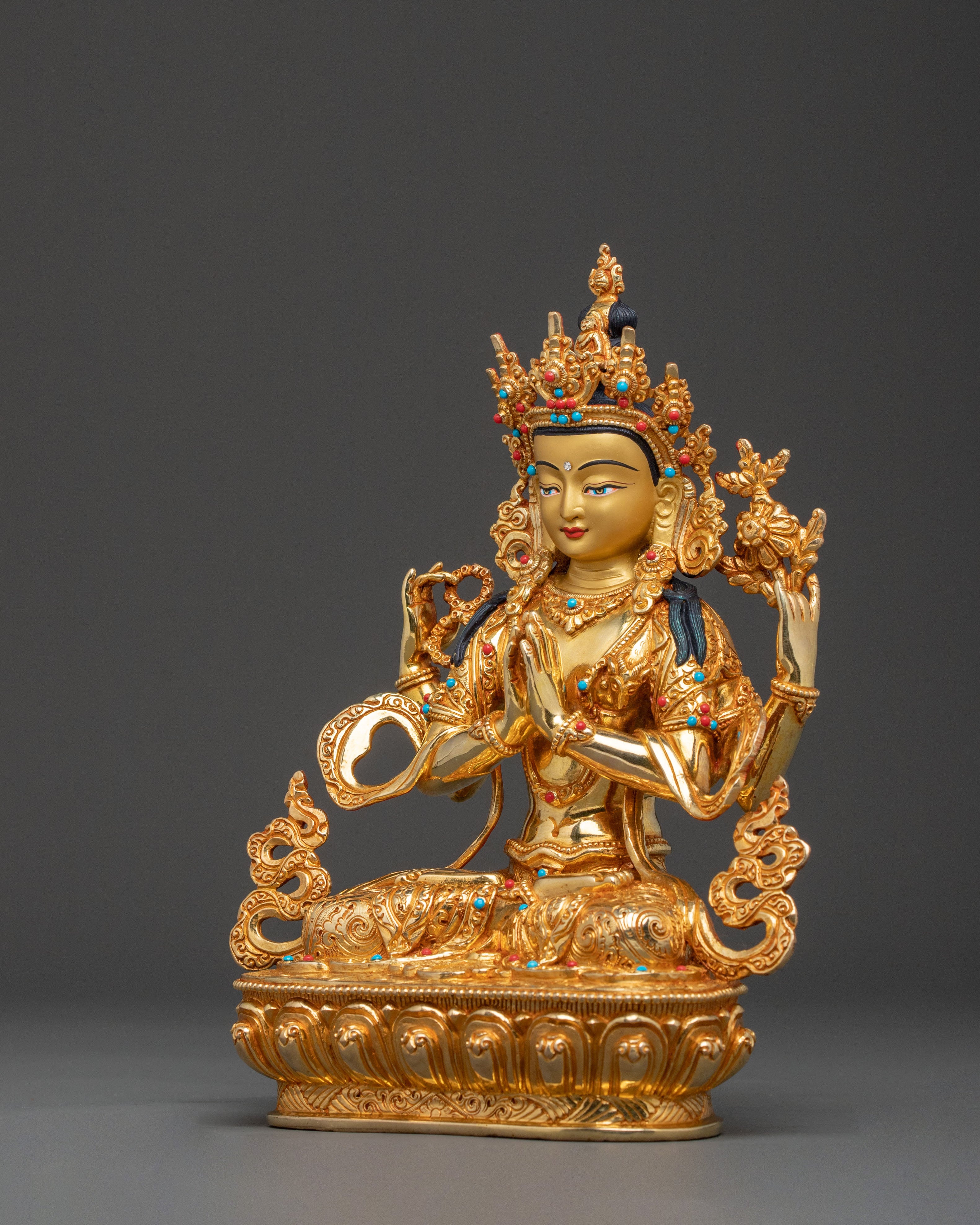 Chenrezig 24k Gold Gilded Statue | Compassion Deity