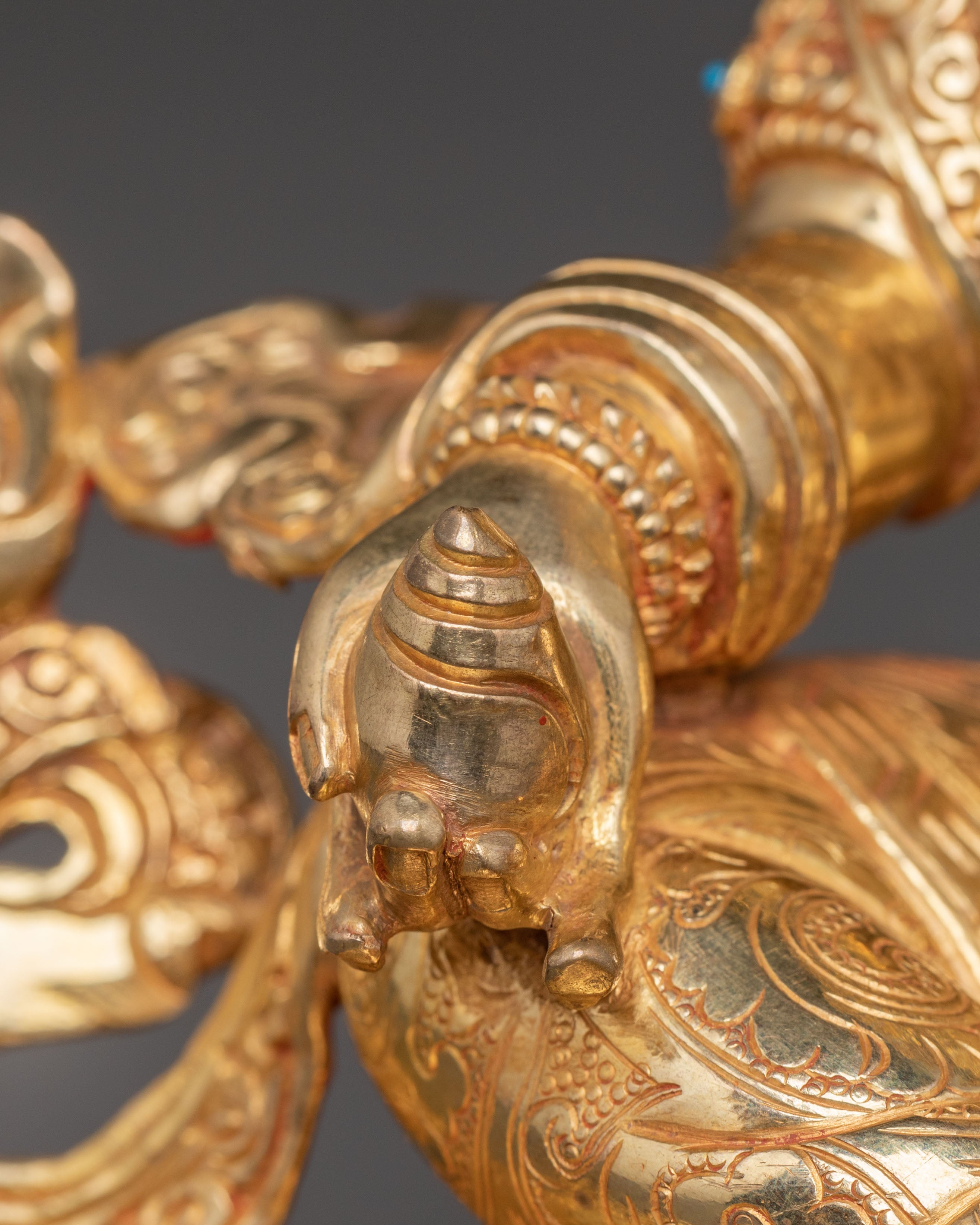 Handcrafted Dzambhala Sculpture: 24K Gold Gilded Statue