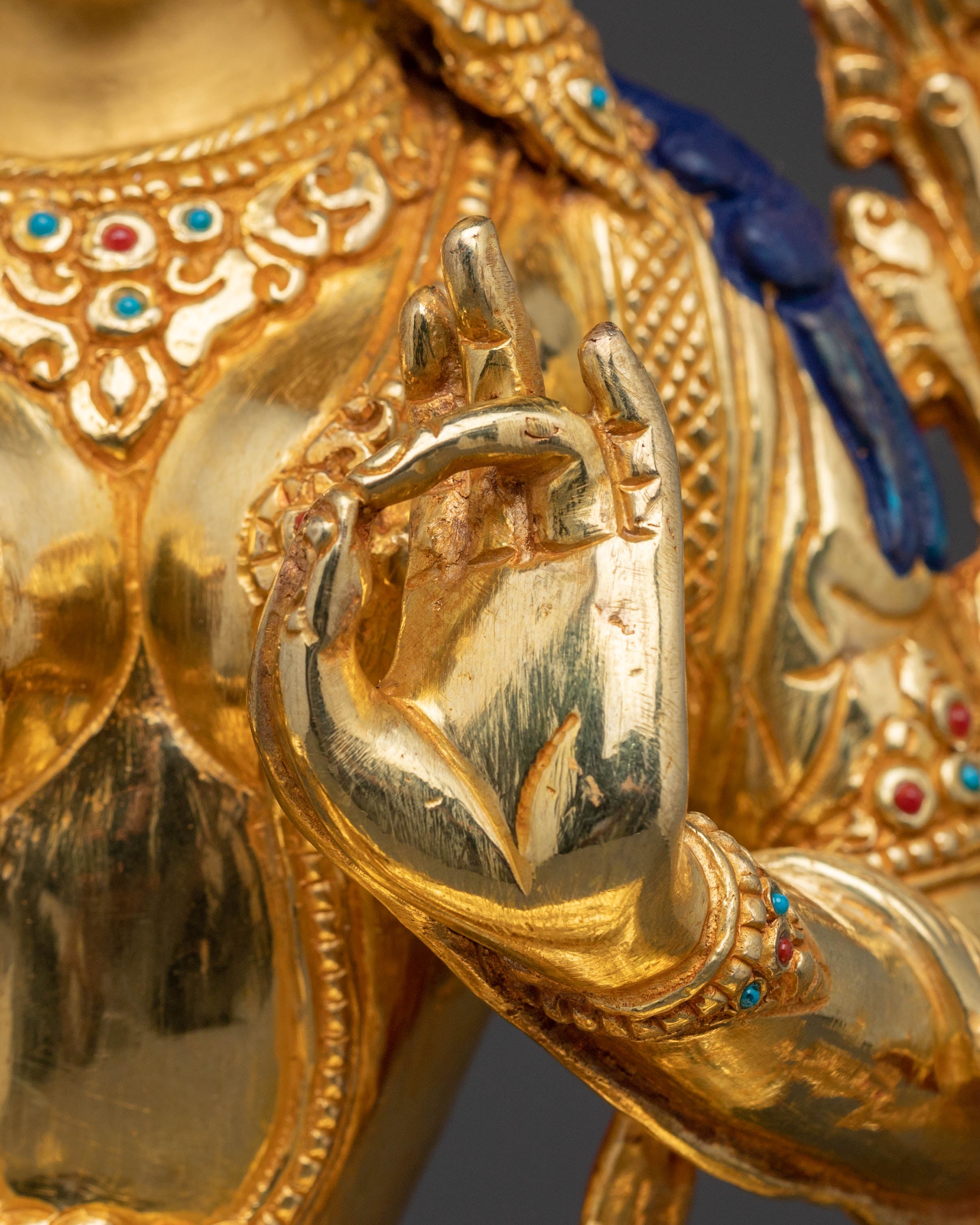 Green Tara Blessed Statue | Serene Gilded Copper Statue