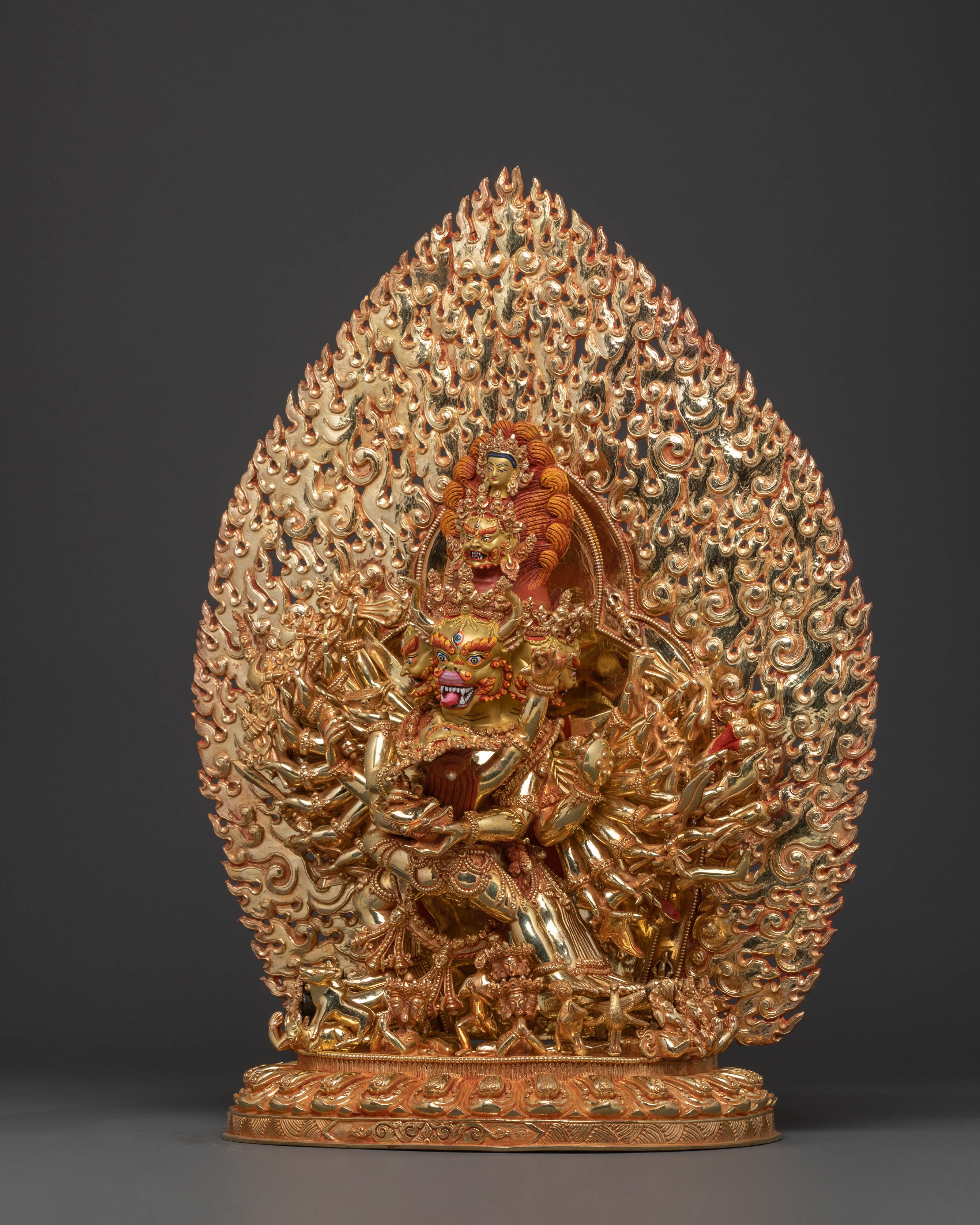 Sacred Yamantaka Statue: Hand-Gilded Copper Artistry