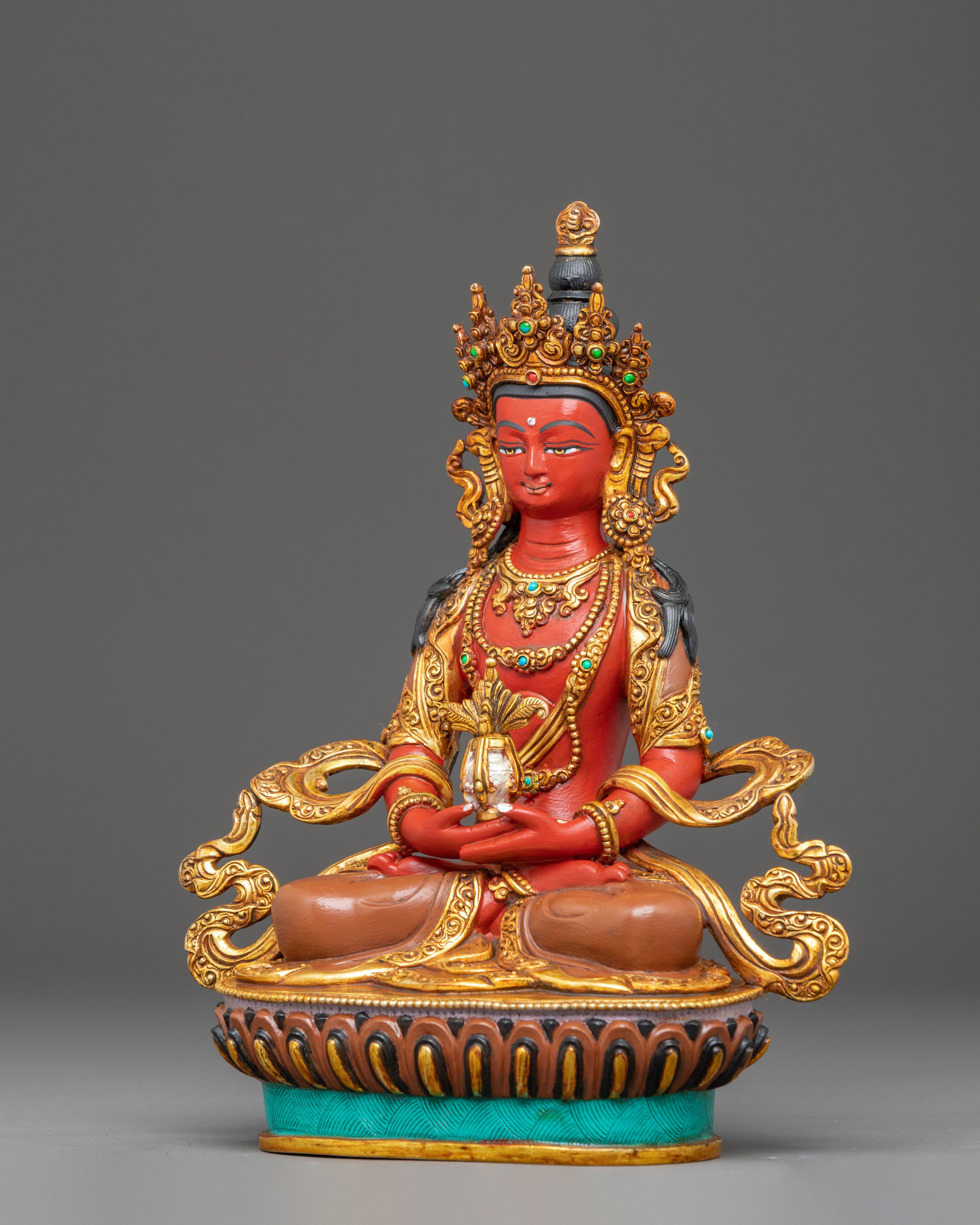 Red Statue of Amitayus | Gold Gilded Copper