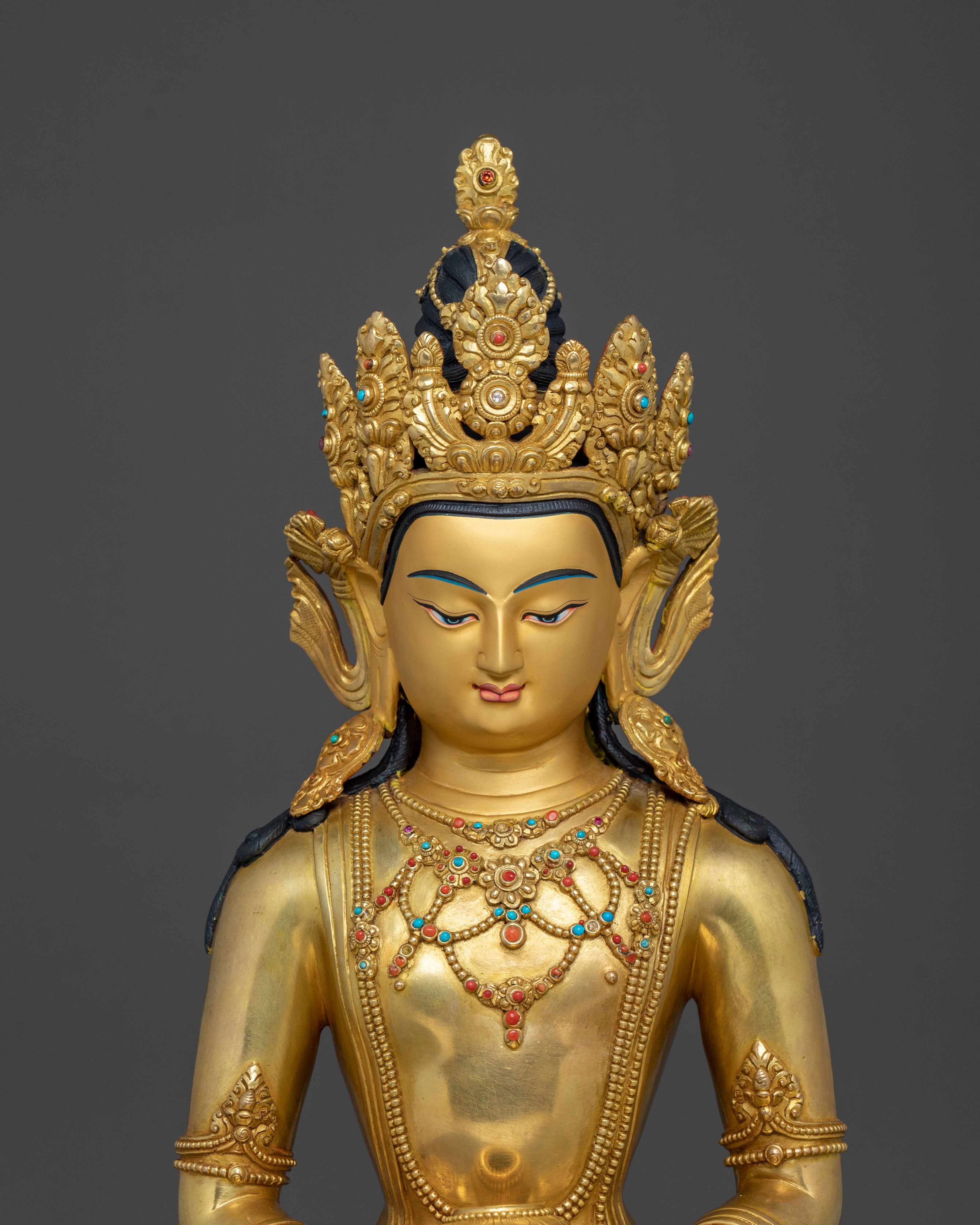 Crown Amitabha Buddha 24K Gold Gilded Statue