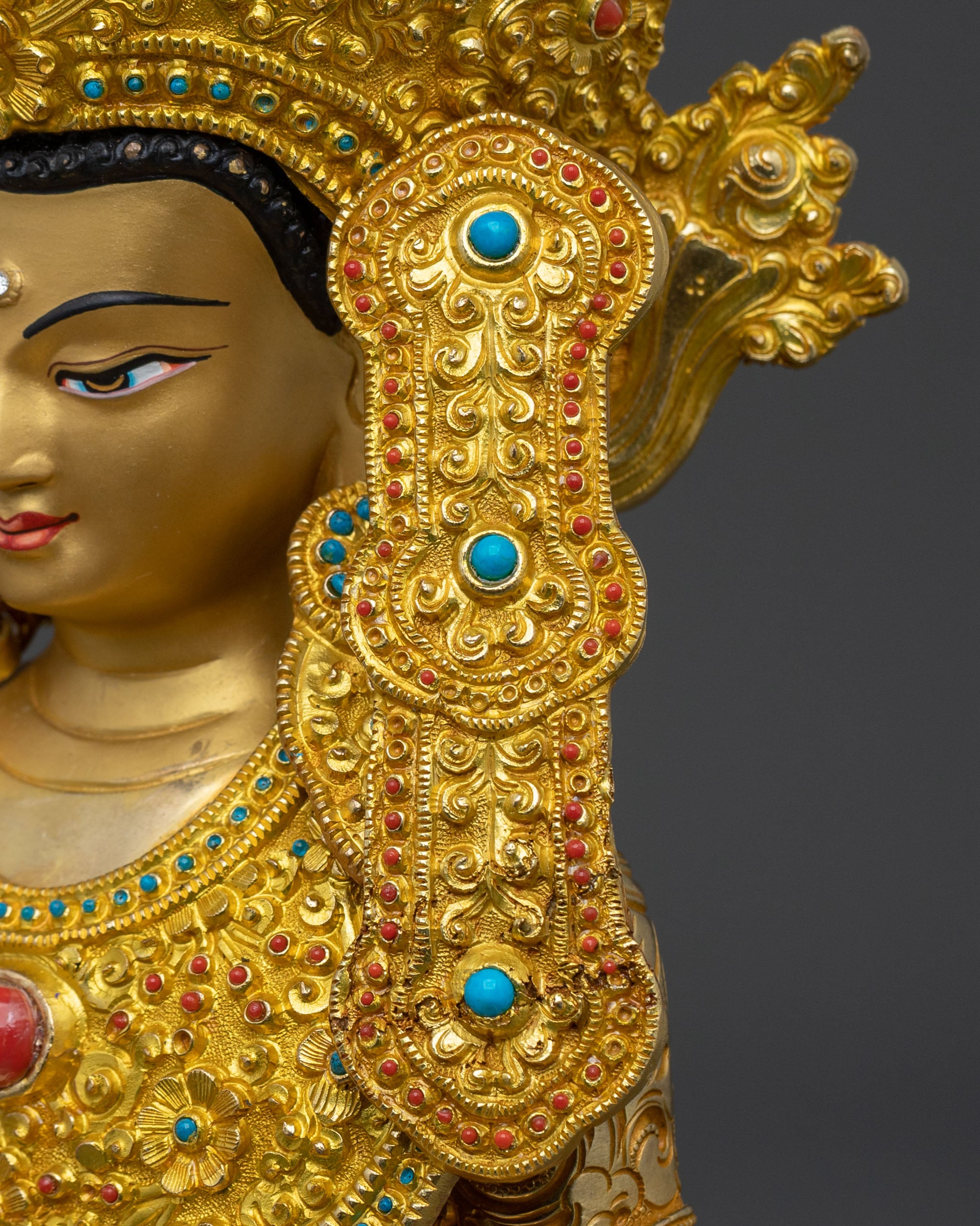 Handcrafted Crown Shakyamuni Buddha Spiritual Sculpture in 24K Gold