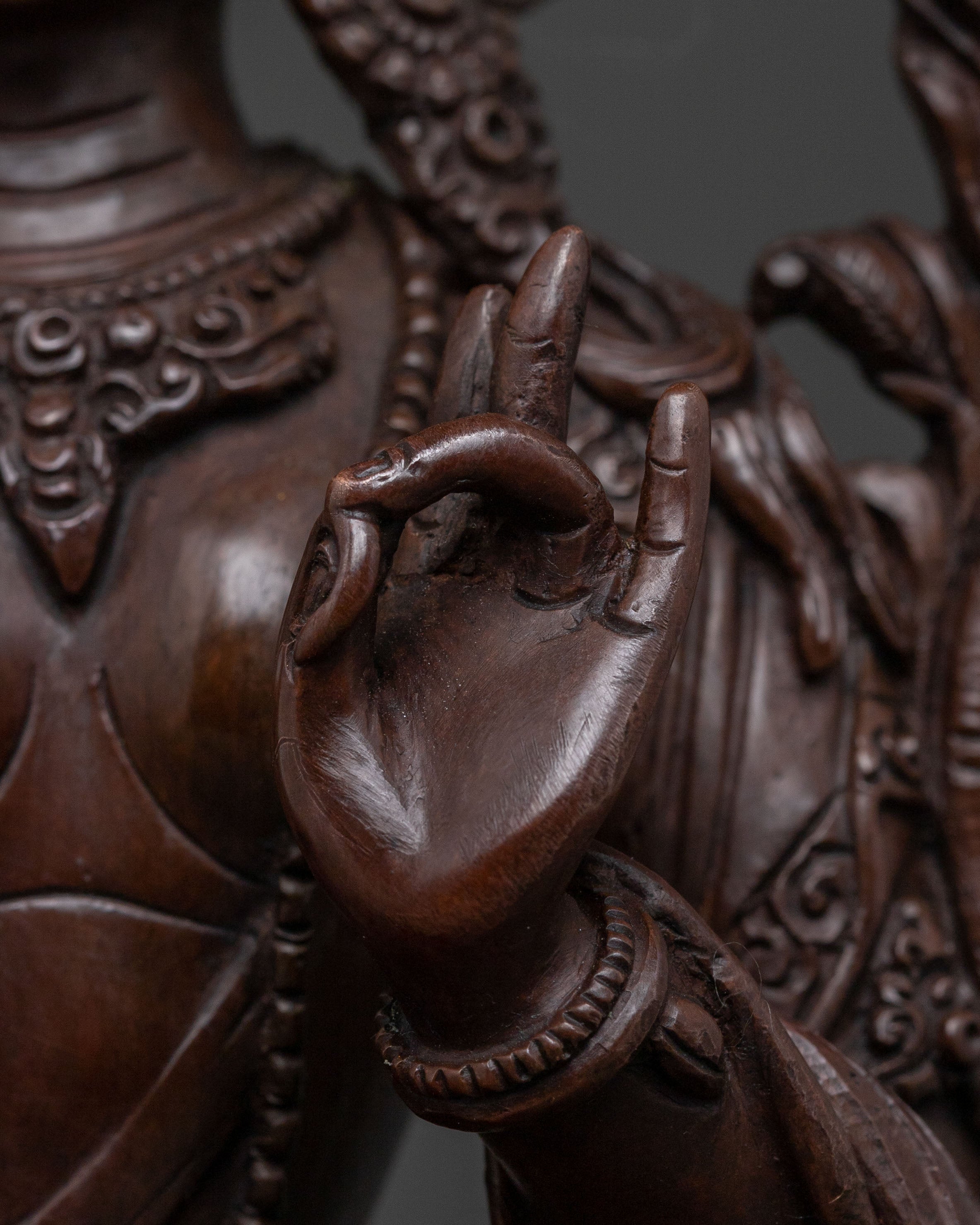 Green Tara Statue | Serene Oxidized Copper Figure