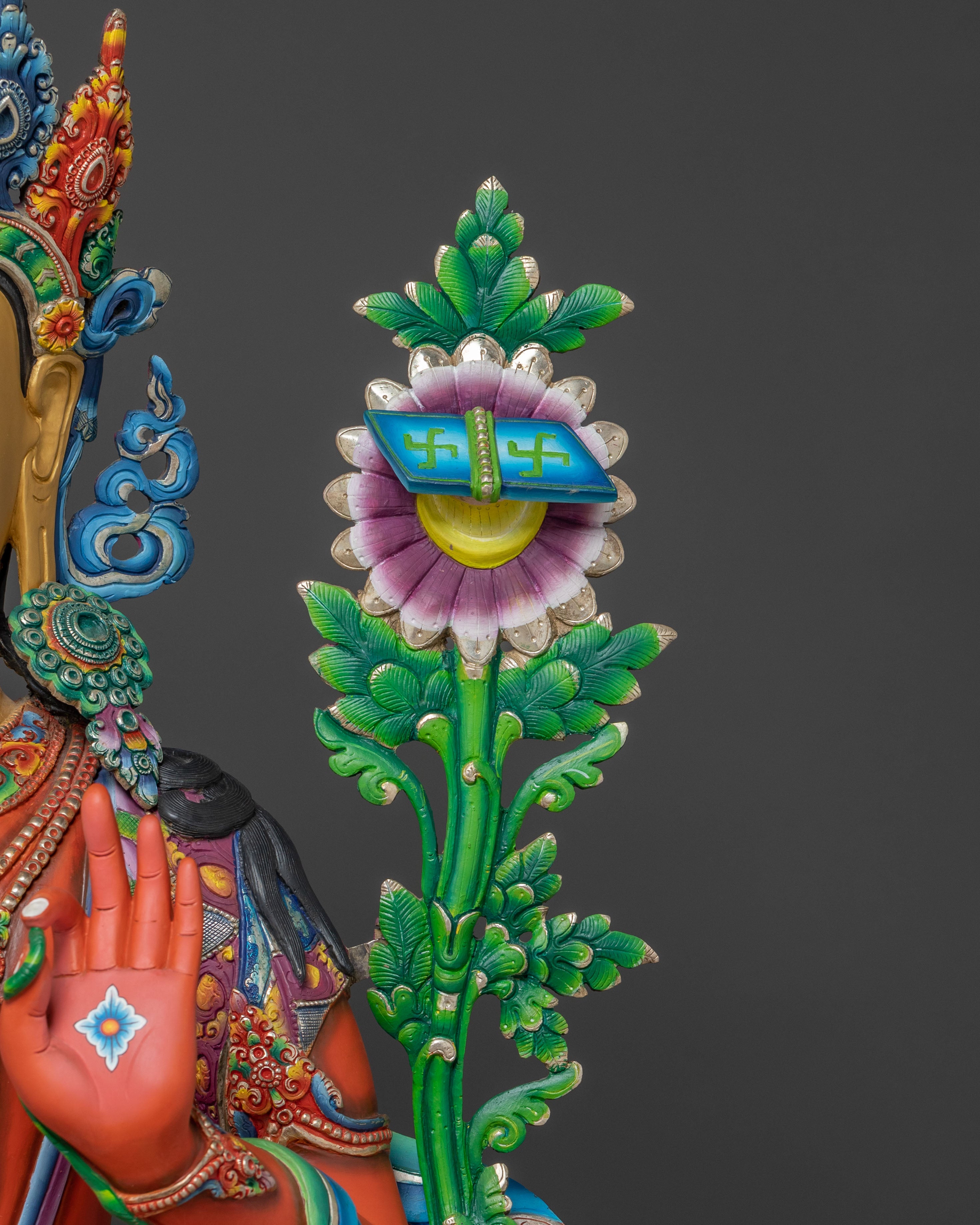 Handcrafted Spiritual Statue of Manjushri – Radiant Gold & Silver