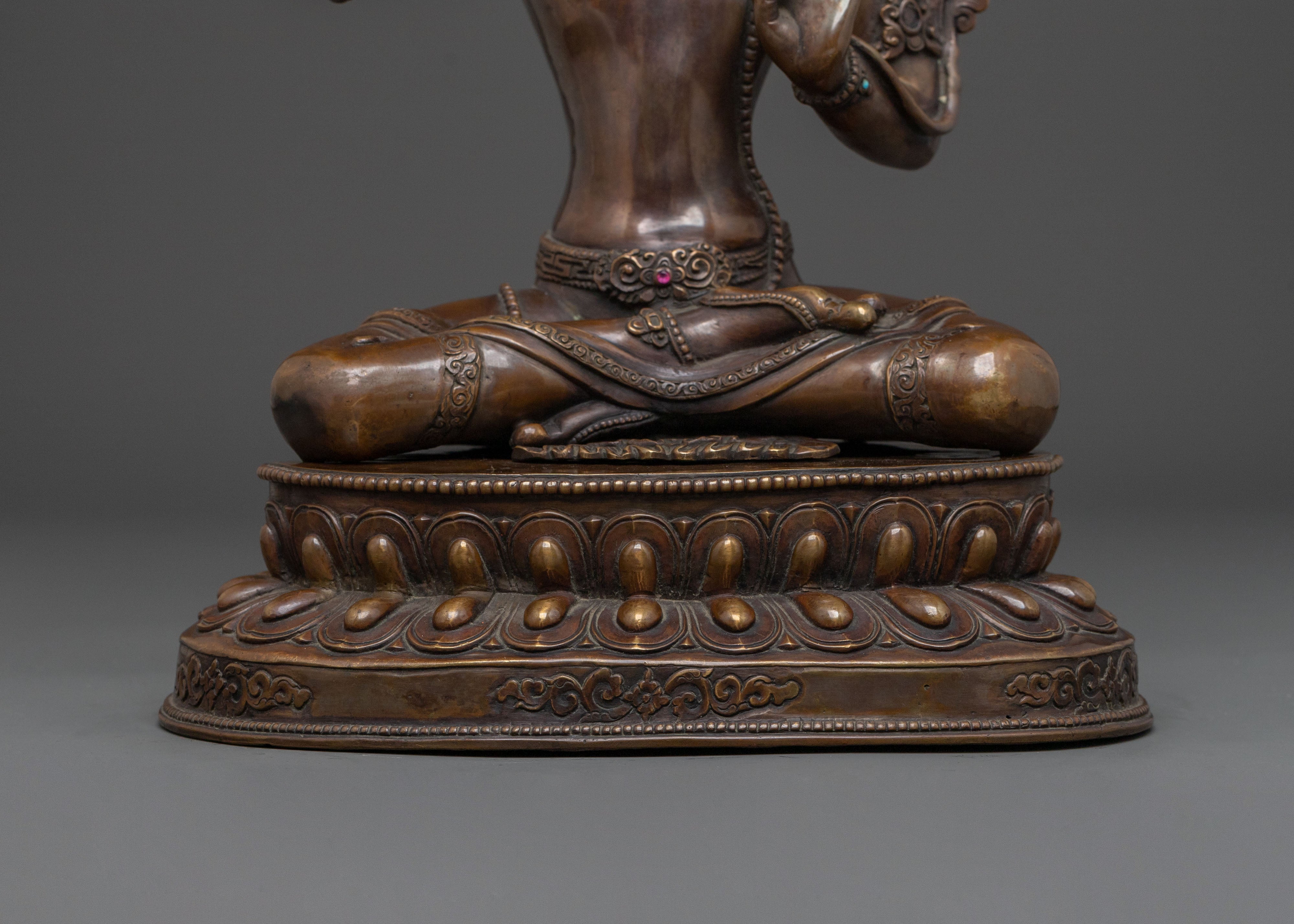 Wisdom Statue of Manjushri: Oxidized Copper Figurine