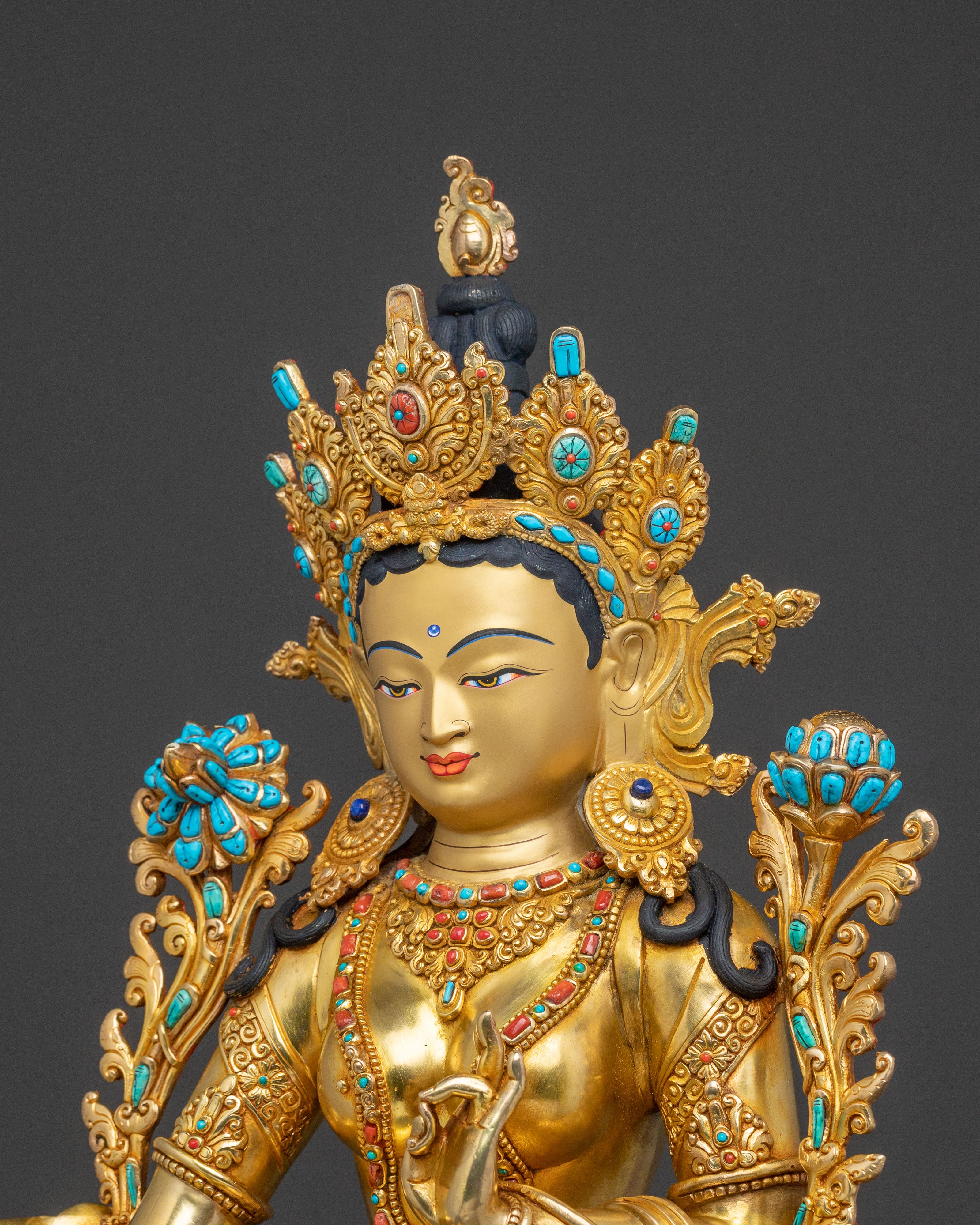 24K Gold Gilded Green Tara Statue | Liberator Figure