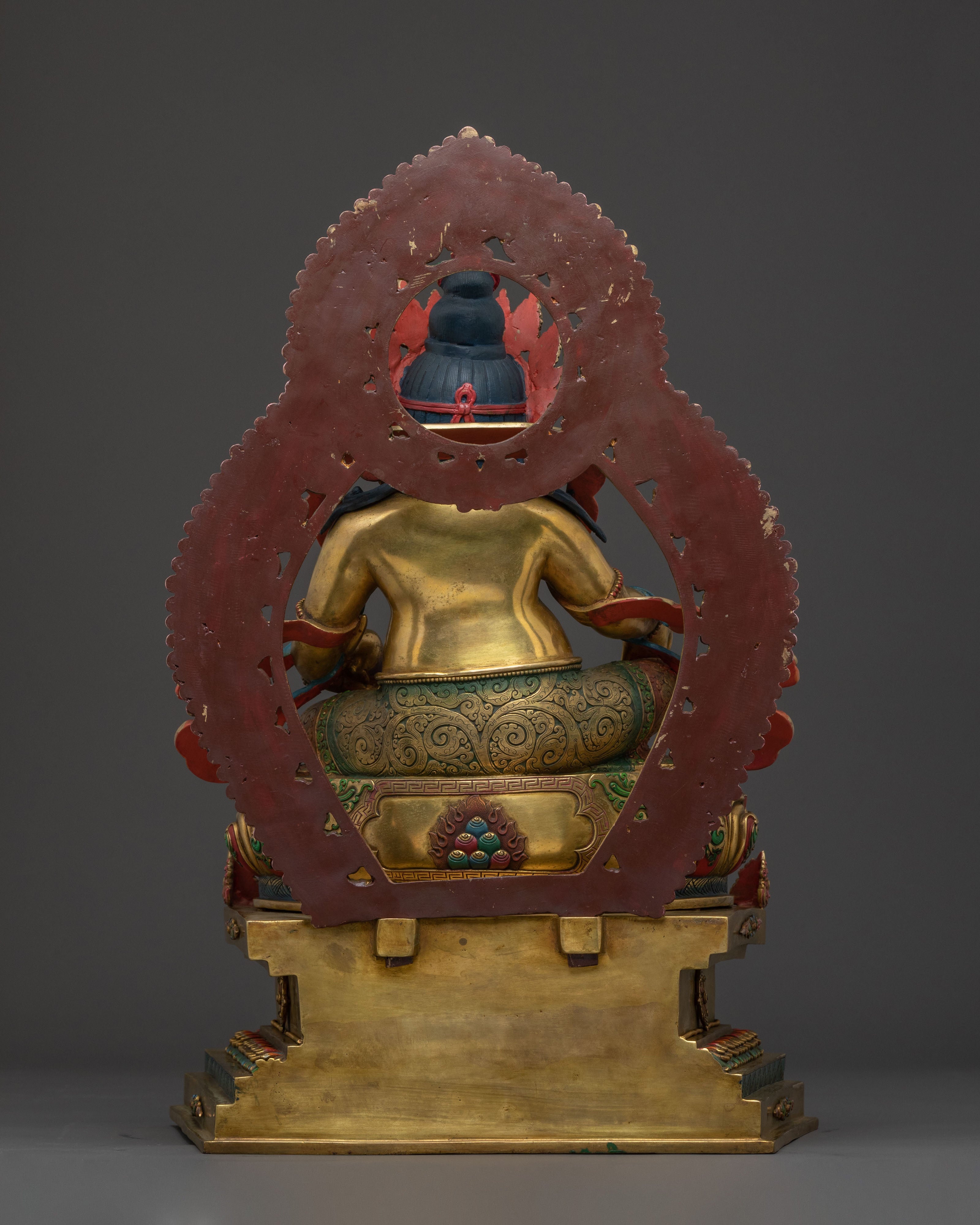 Divine Statue of Dzambhala on Throne: 24K Gold Gilded Masterpiece