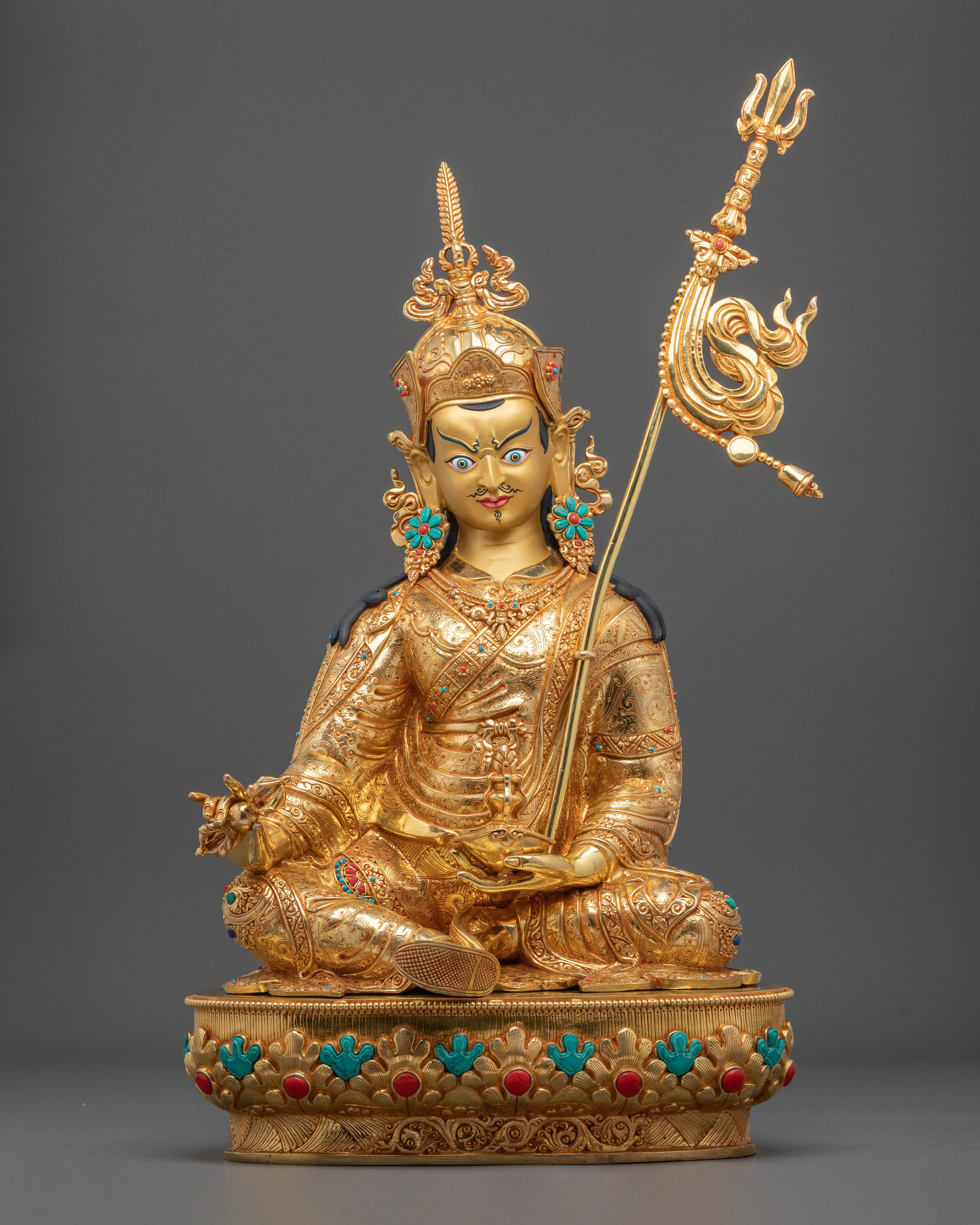 24K Gold Gilded Copper Figurine of Guru Rinpoche