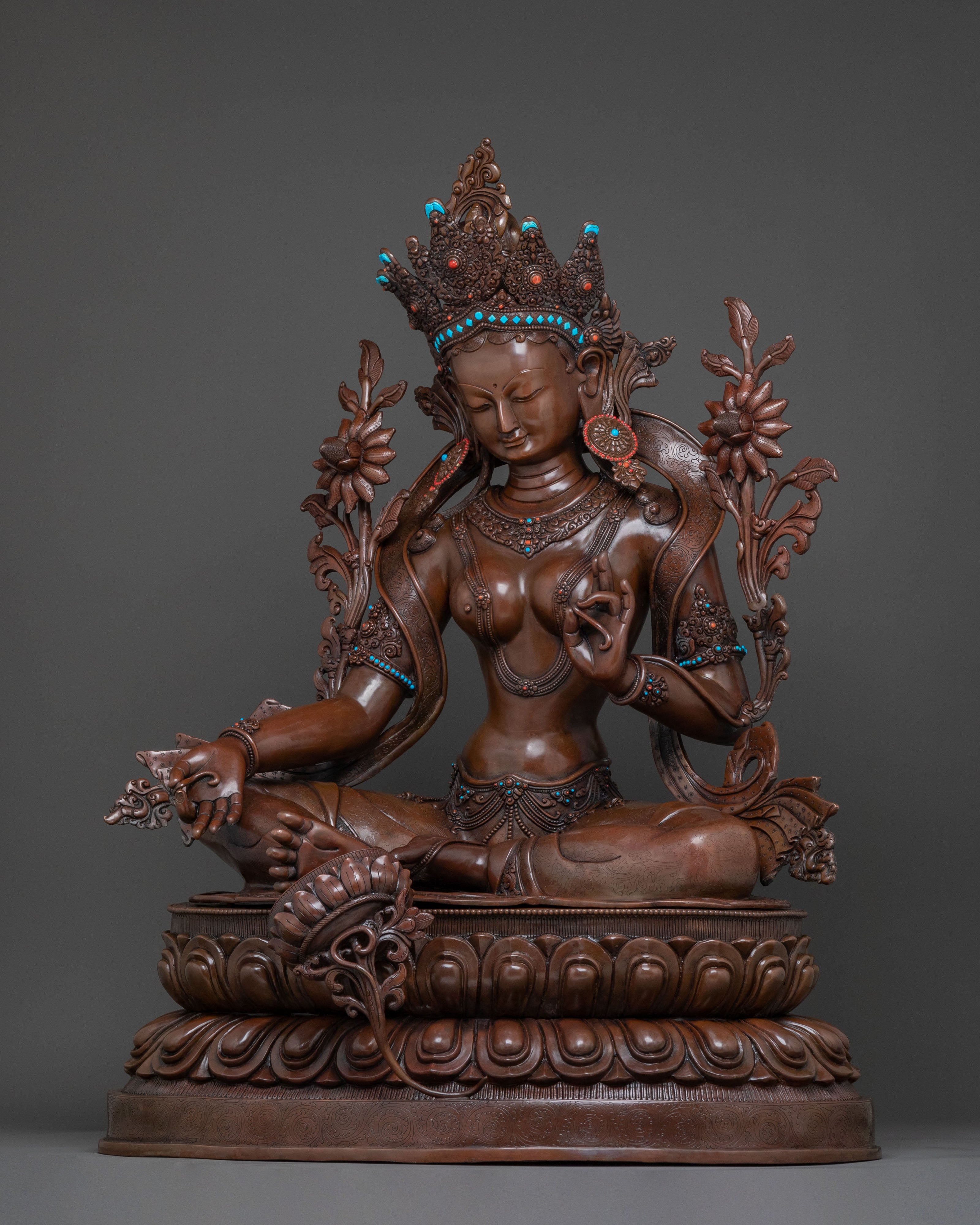 Green Tara Statue Savior of All - Oxidized Copper Serenity
