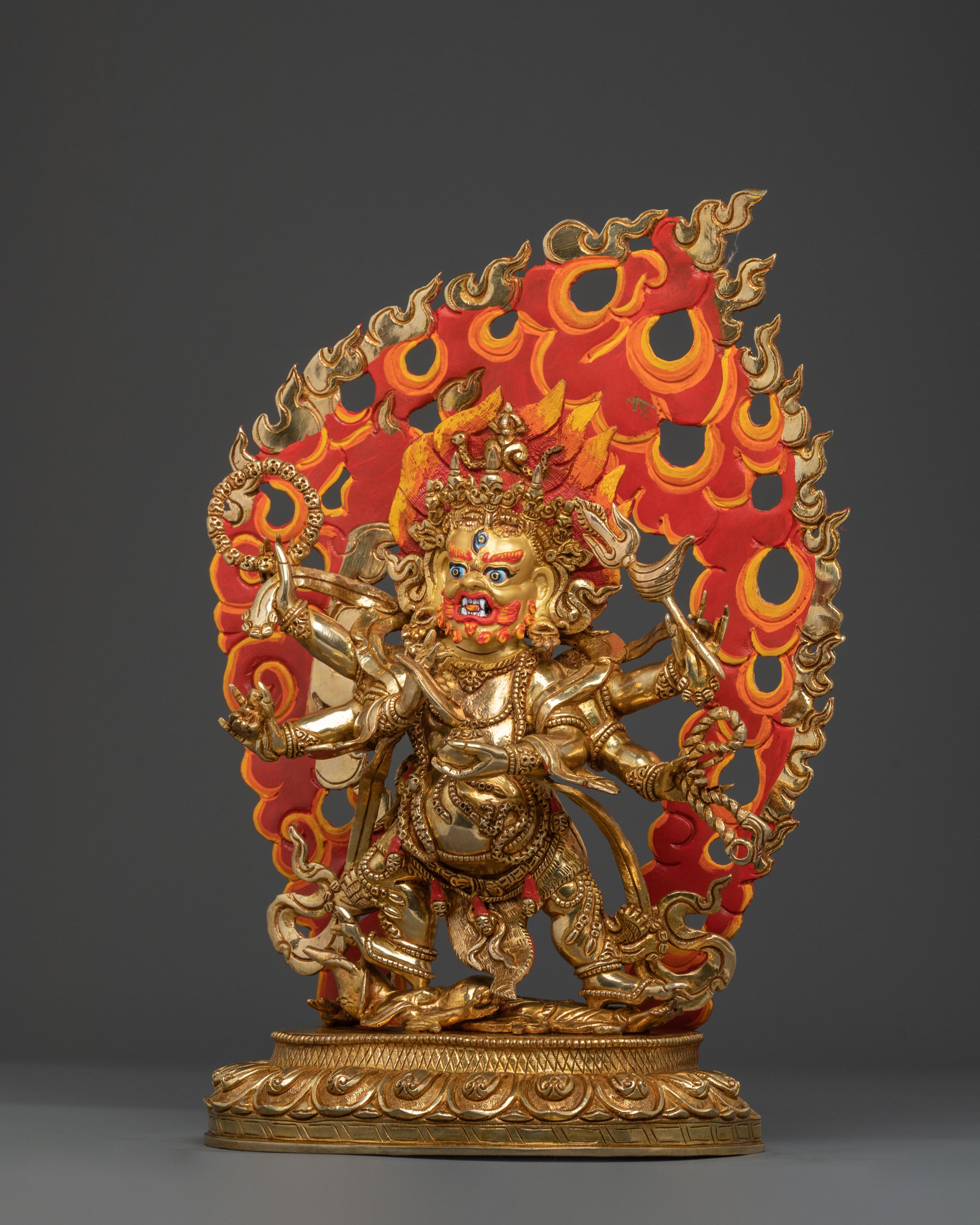 Six-Armed Mahakala 24K Gold Gilded Statue