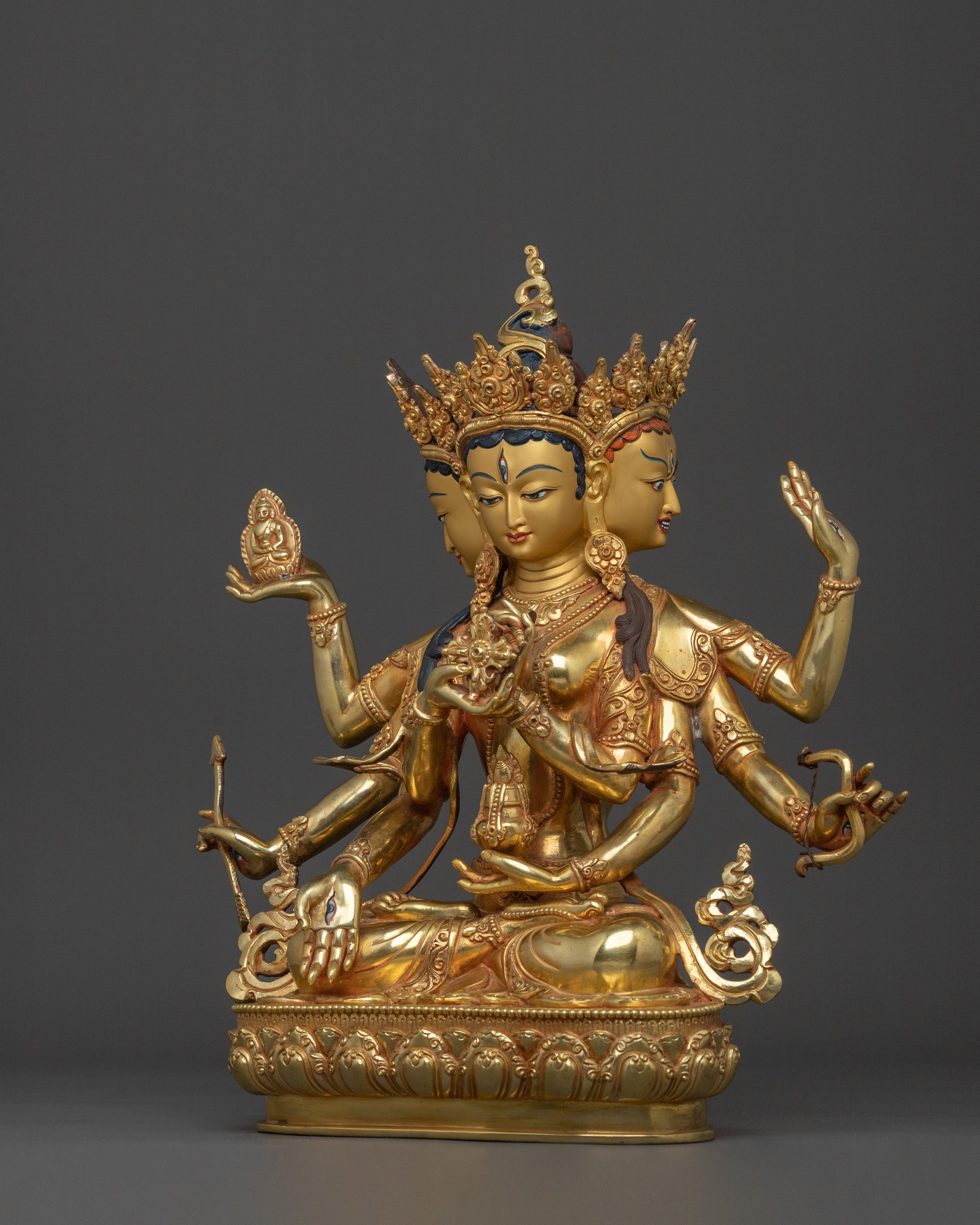 A Radiant Handmade Namgyalma Statue Set | 24K Gold Glided
