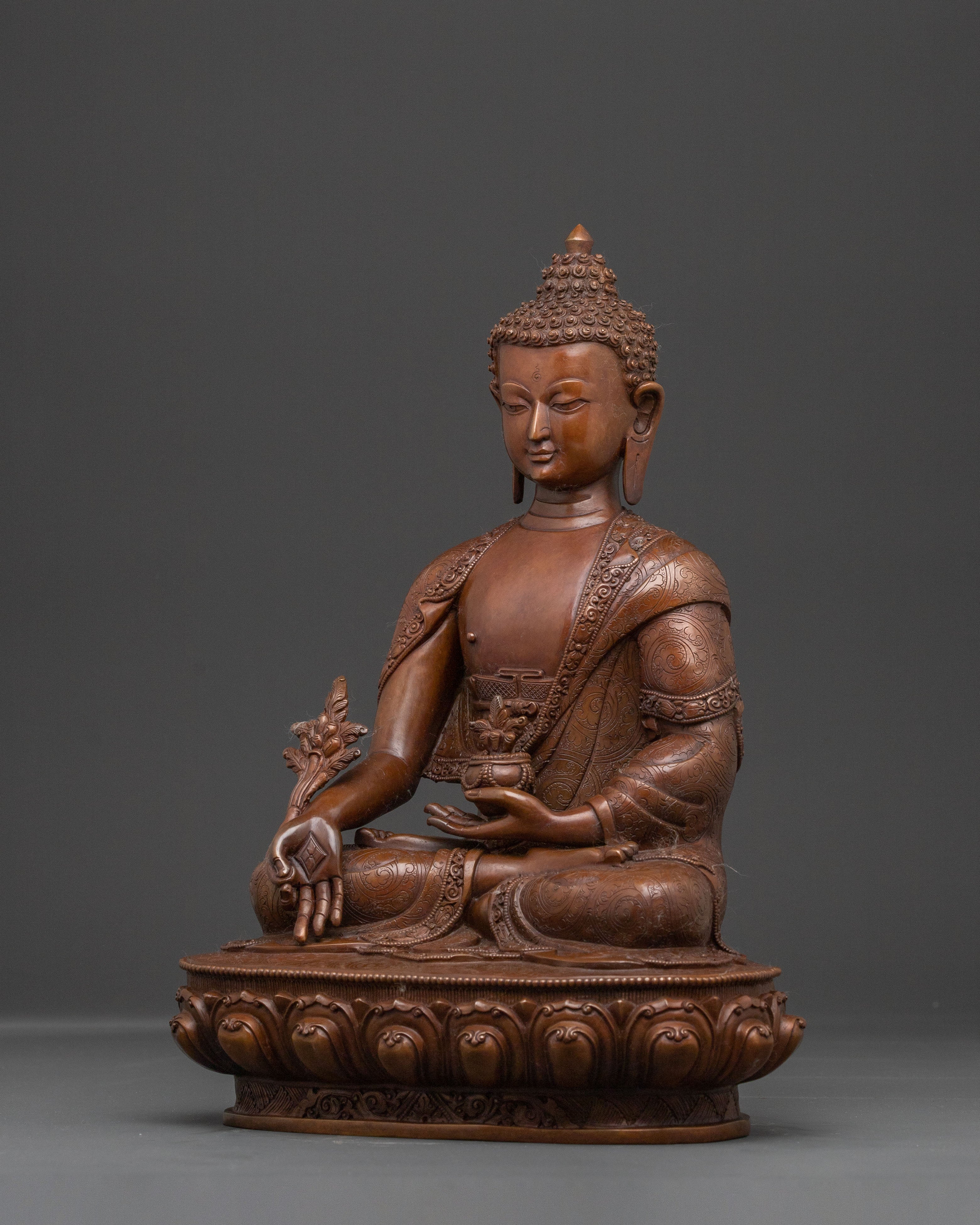 Healing Medicine Buddha Handcrafted Statue in Oxidized Copper