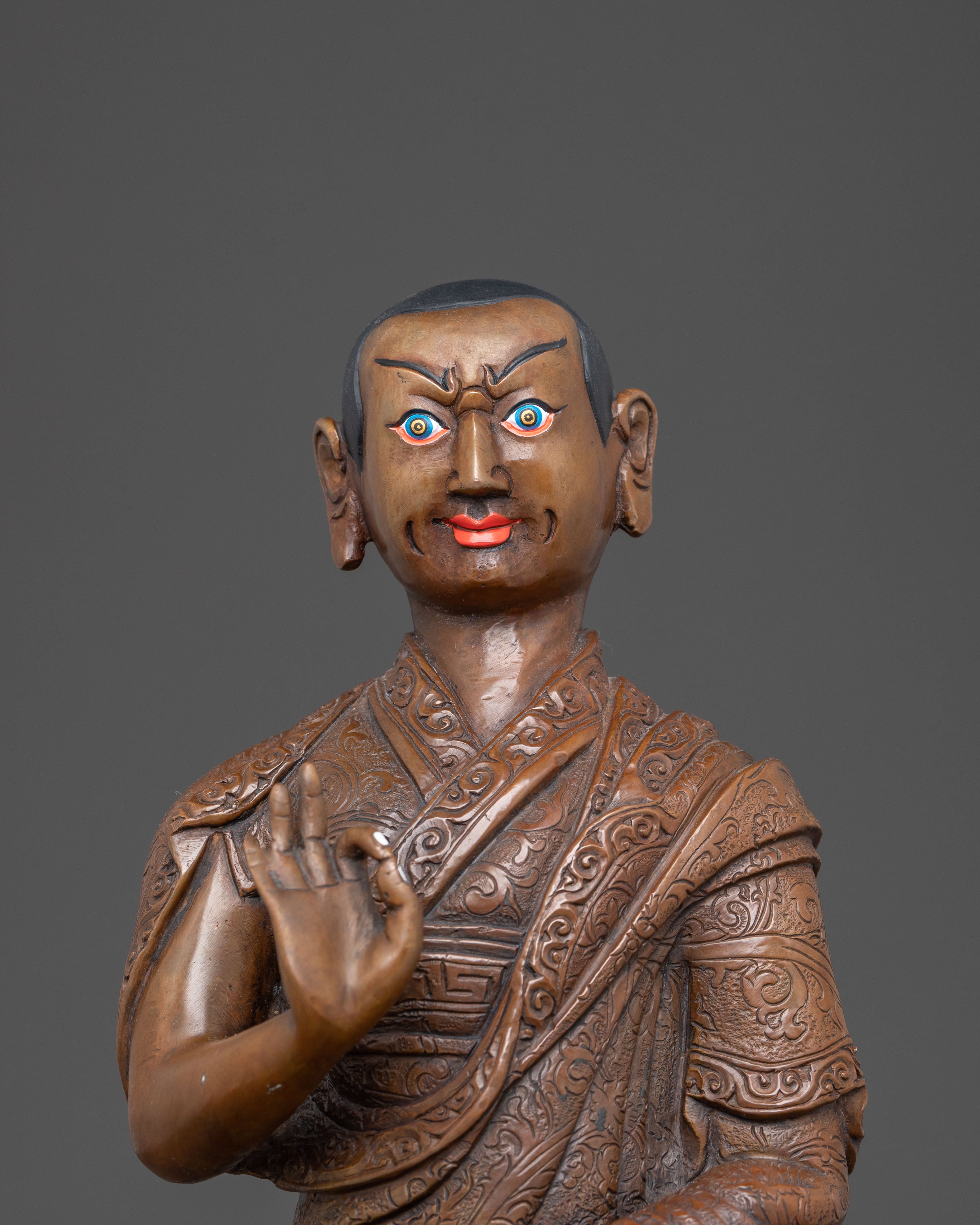 Oxidized Copper Tsongkhapa with Disciples Sacred Statue – Ancient Patina