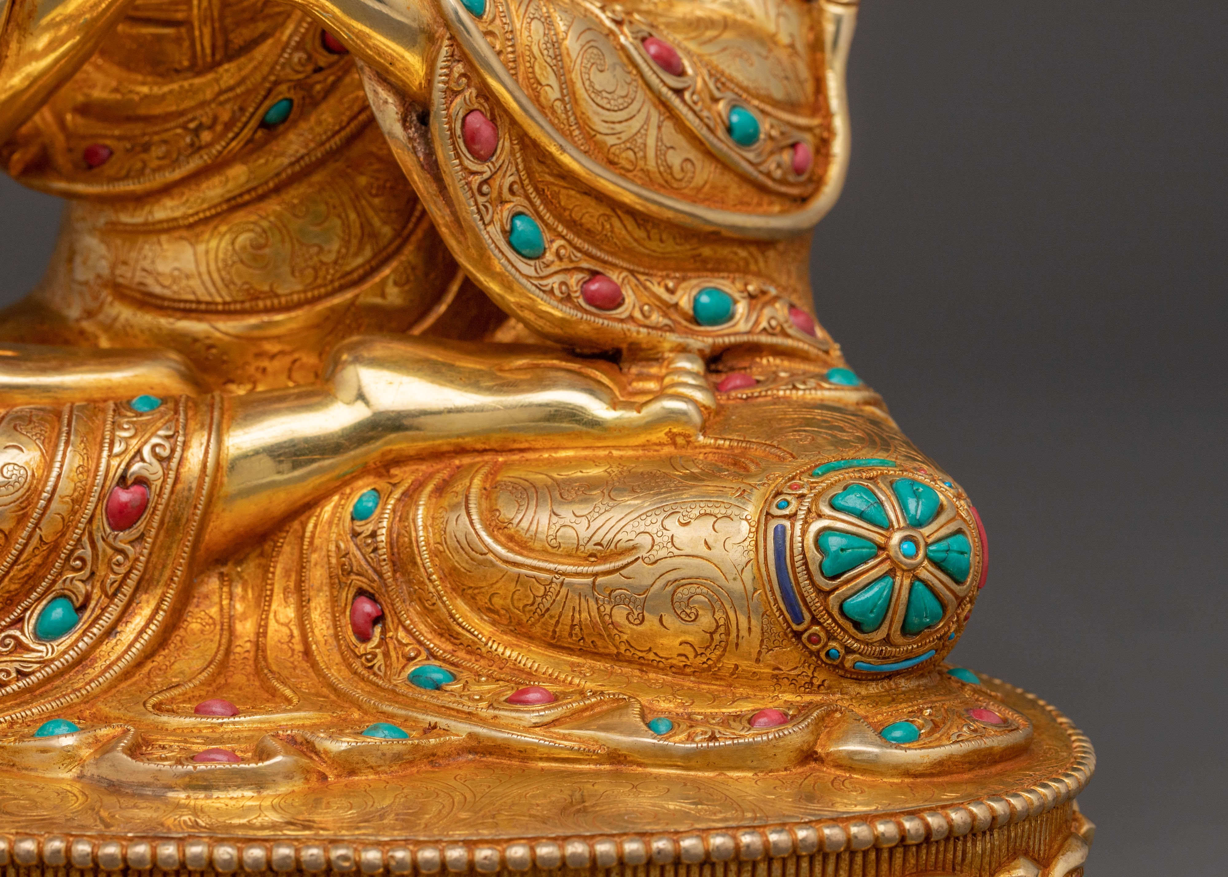 Handcrafted Tsongkhapa Statue – 24K Gold Gilded Masterpiece