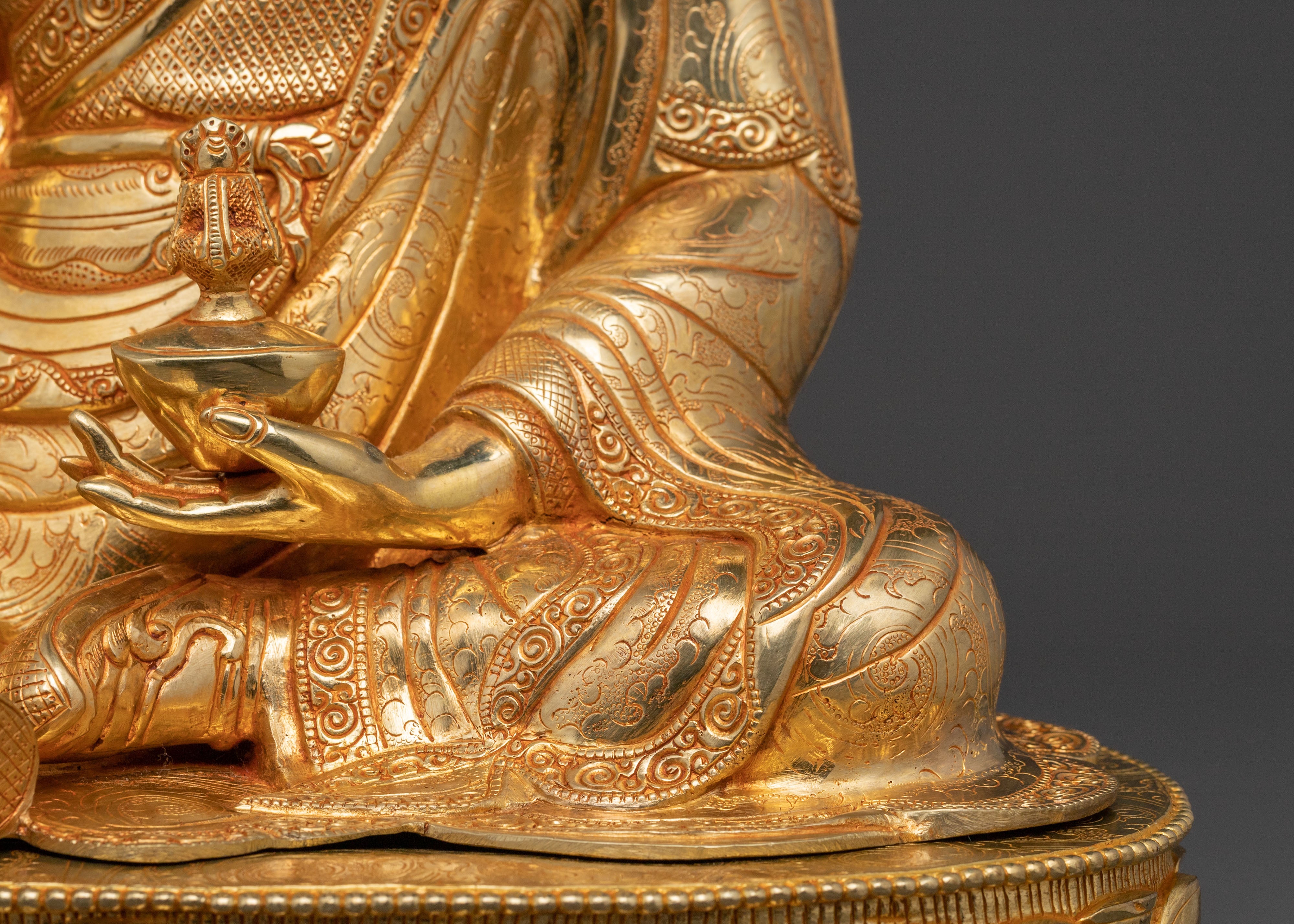 Guru Rinpoche Spiritual Statue: 24K Gold Gilded Art