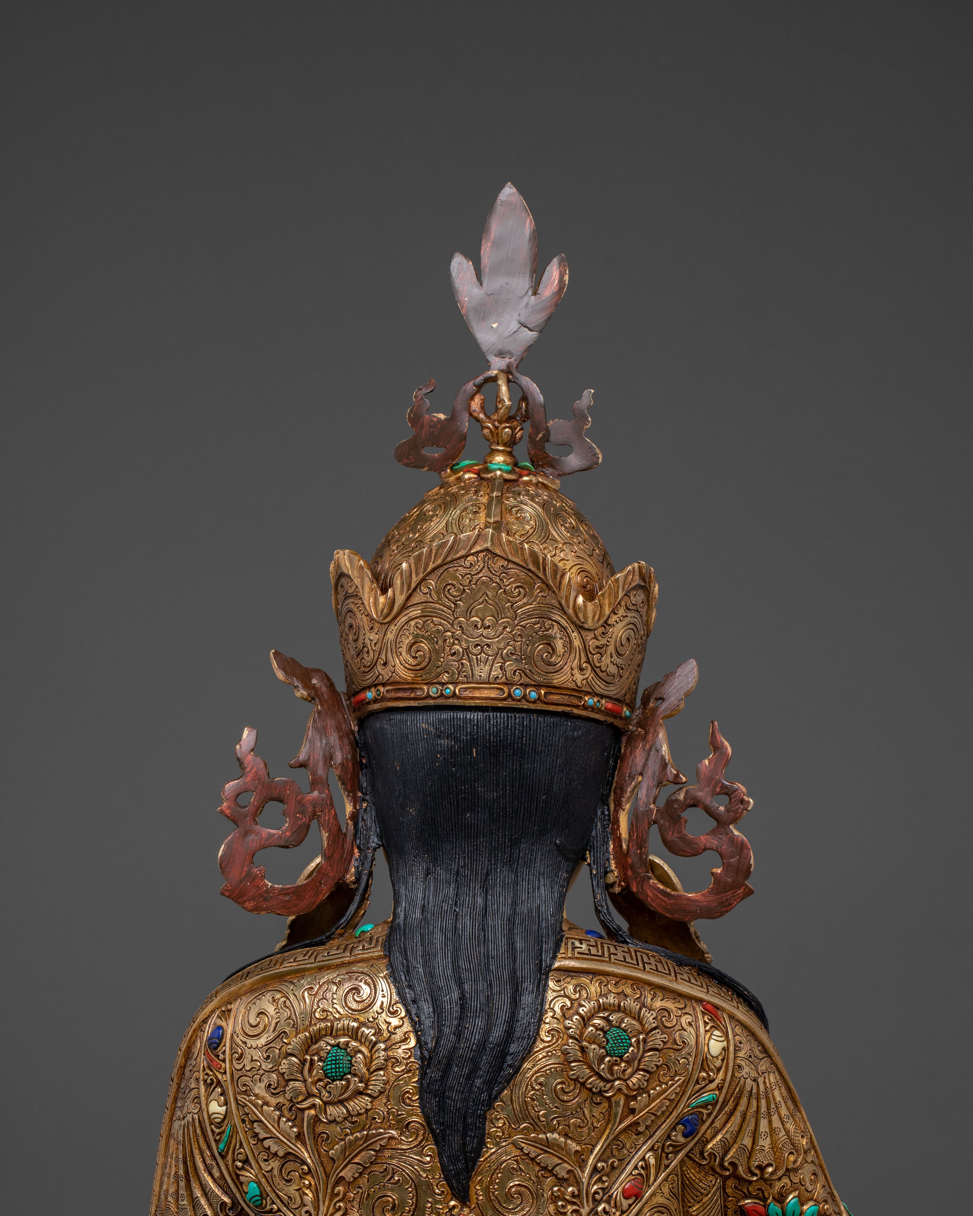 Exquisite 24K Gold Gilded Guru Rinpoche Statue of Spiritual Power