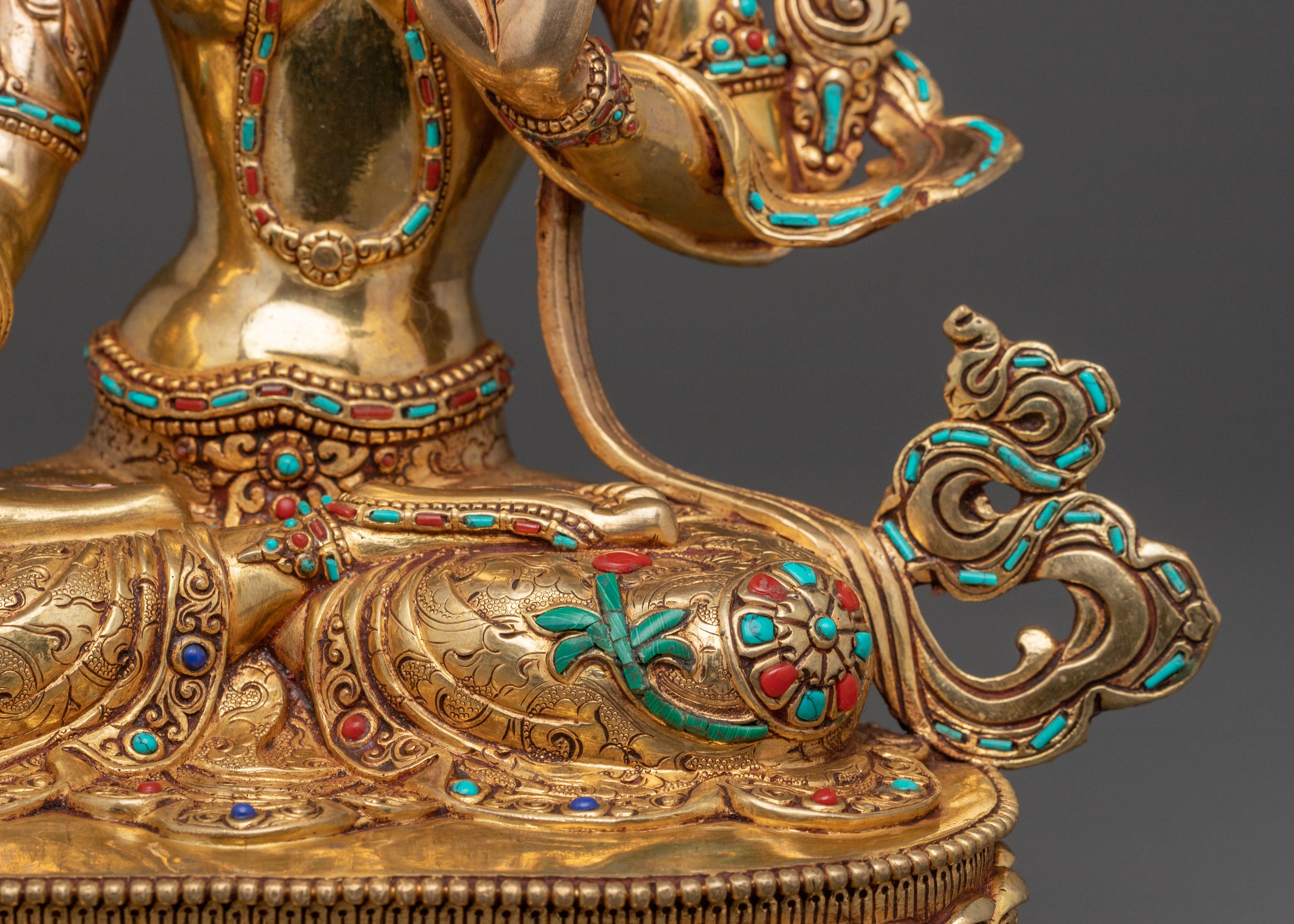 White Tara Tibetan Sacred Statue – Hand-Gilded Copper