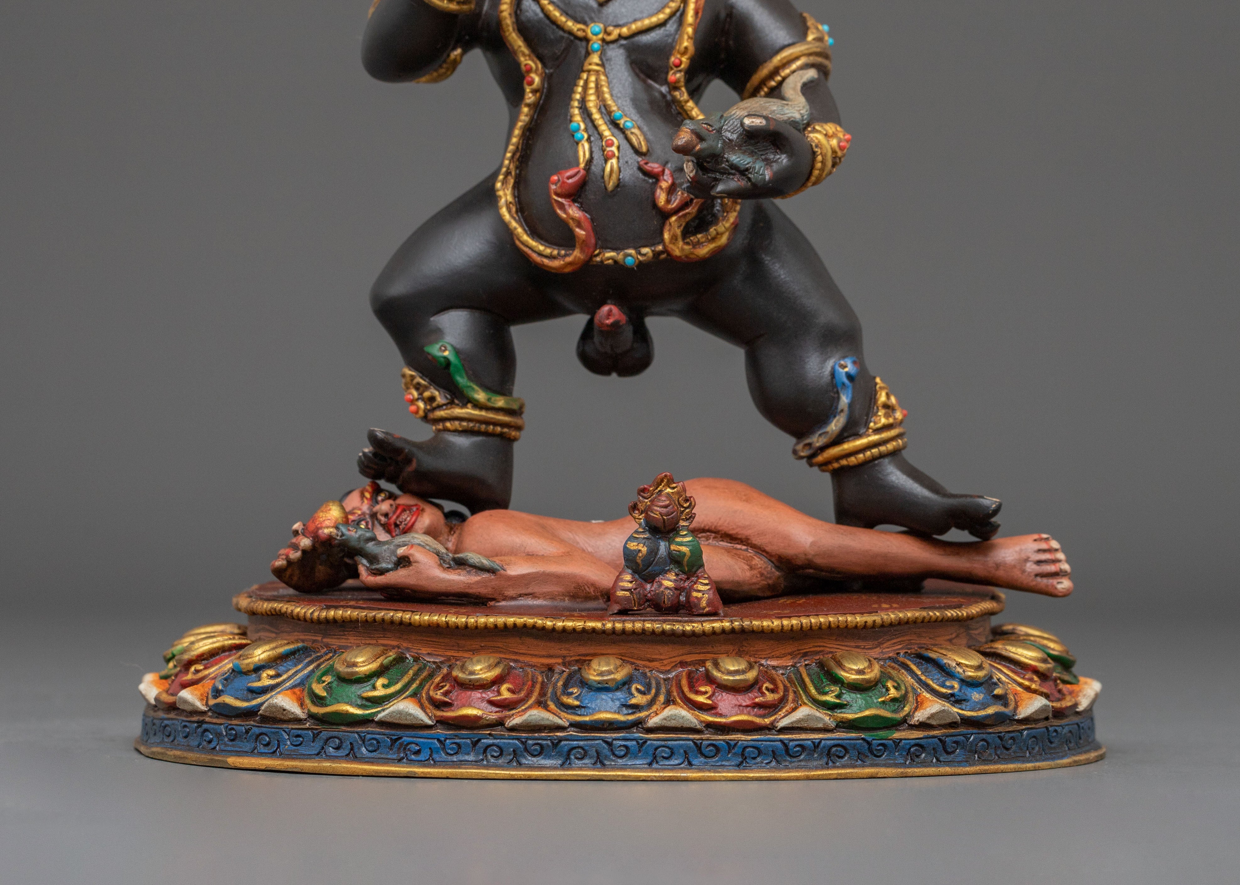 Black Dzambhala Sacred Statue: Buddhist Wealth Deity