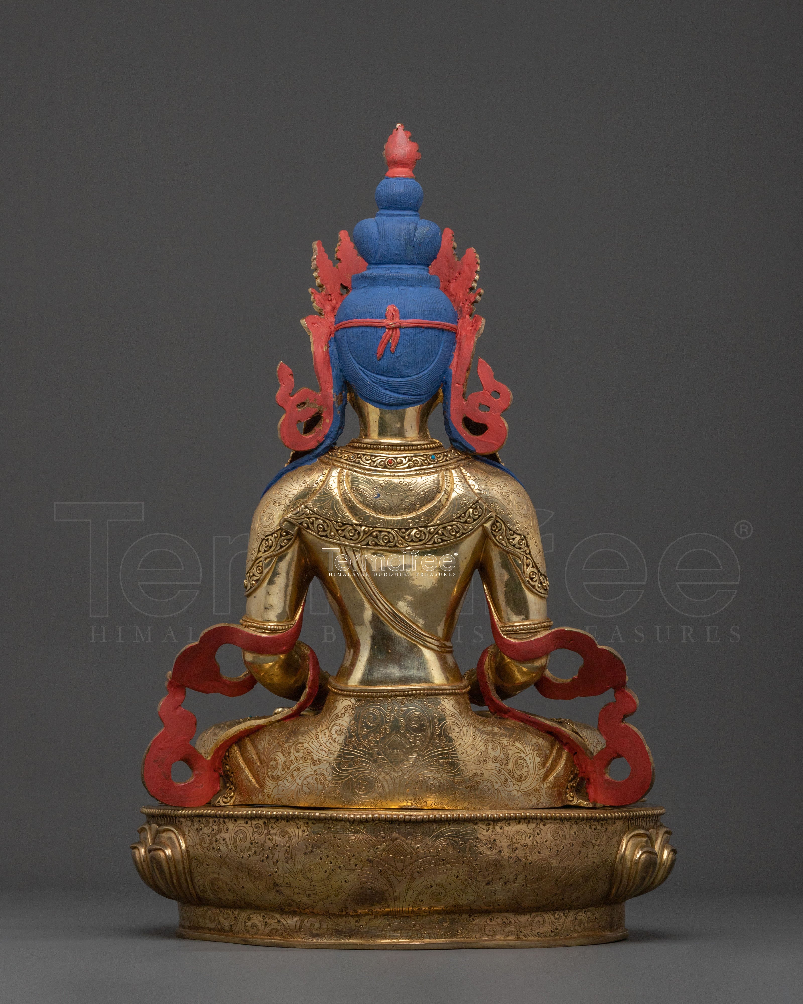 Tibetan Amitayus Traditional Sculpture in 24K Gold