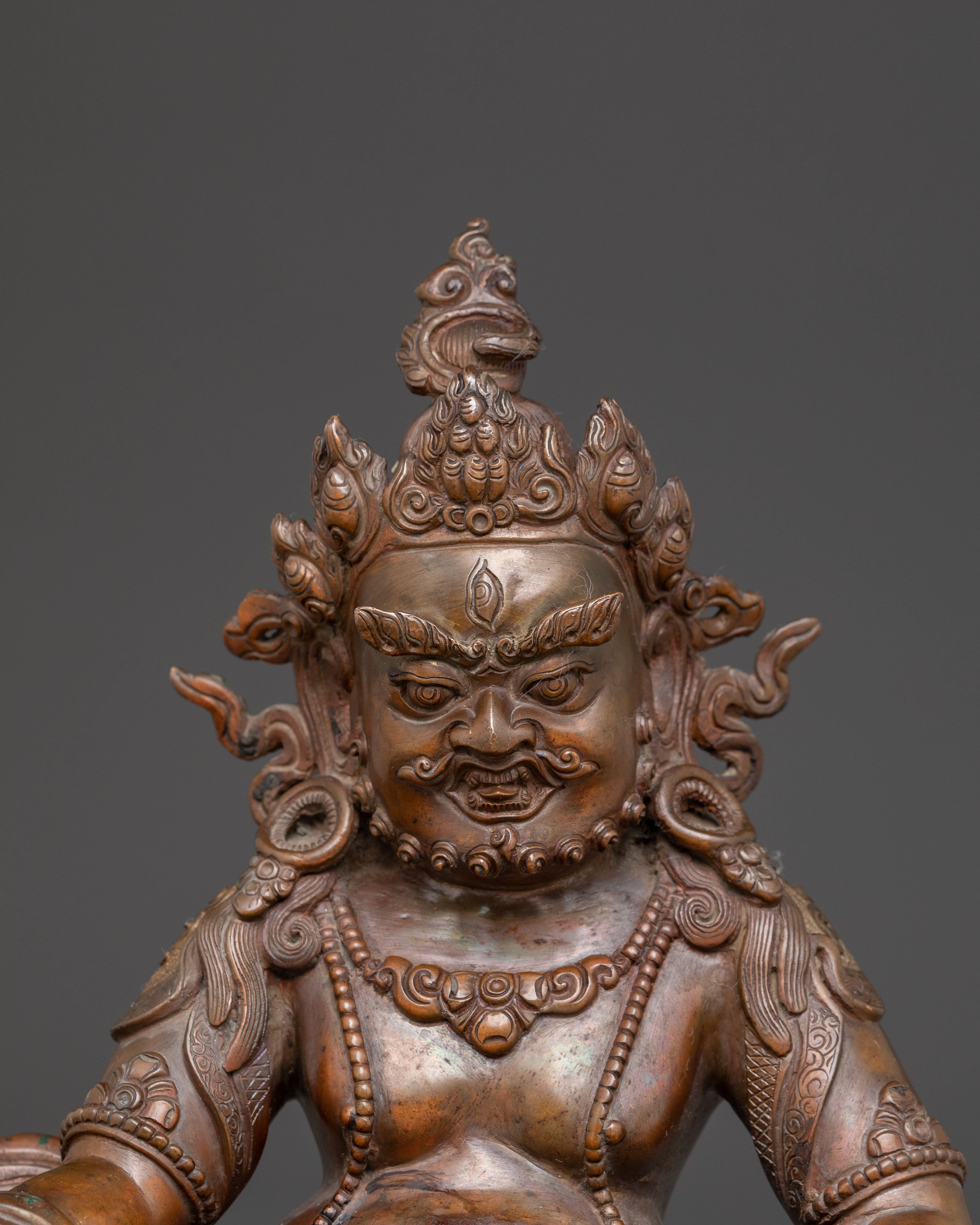 Dzambhala Guardian of Wealth Statue - Antique Oxidized Copper